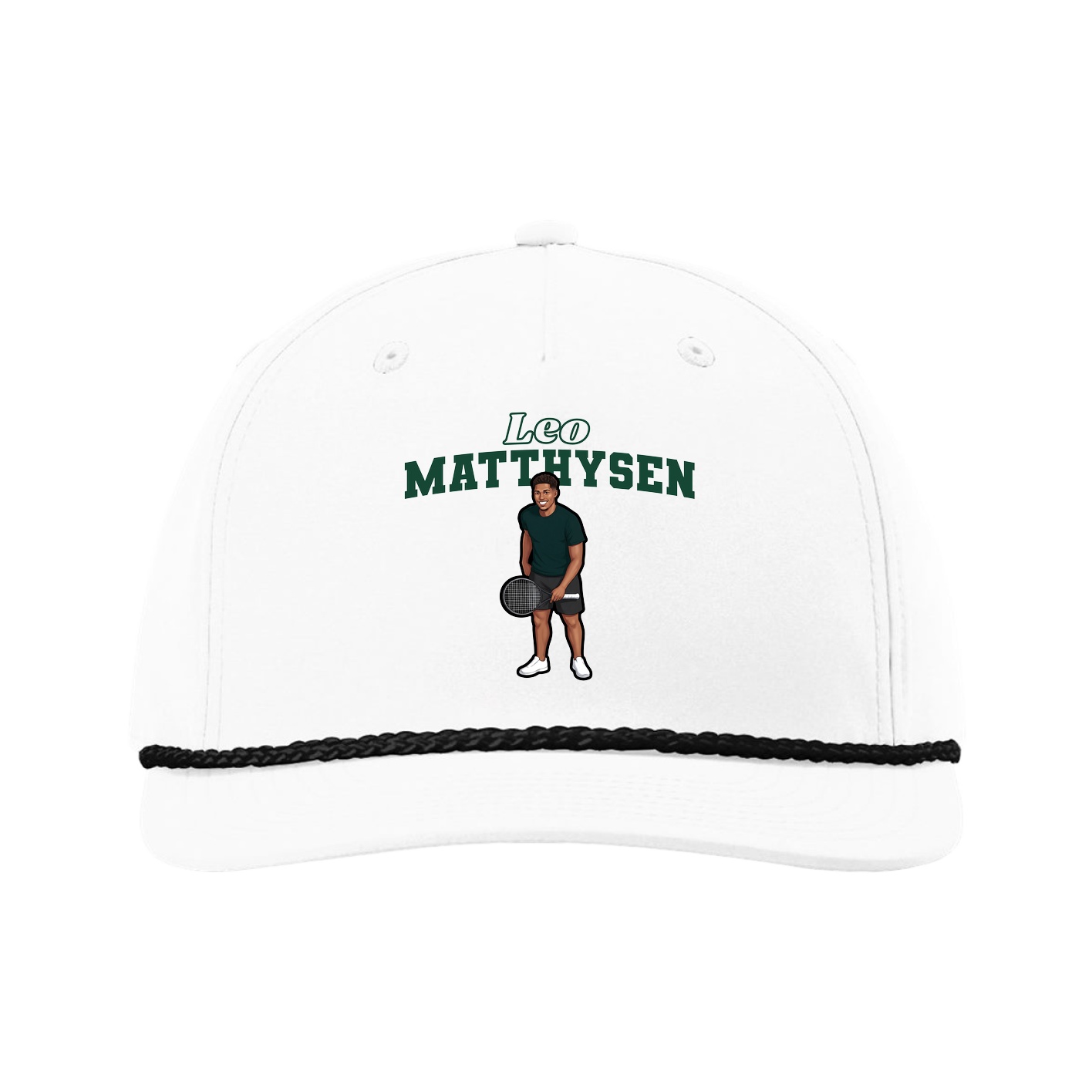 Five-Panel Classic Rope Cap — Name Arch in White