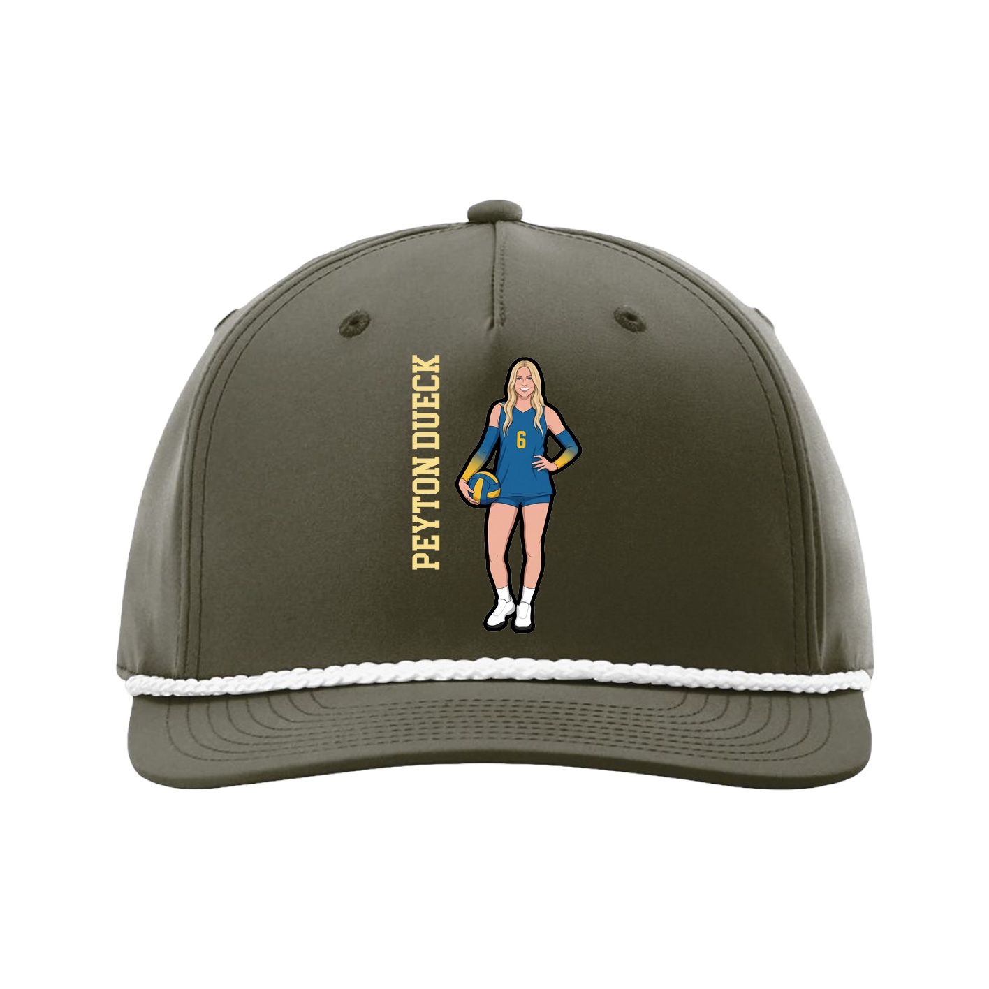 Five-Panel Classic Rope Cap — Name Vertical in Green
