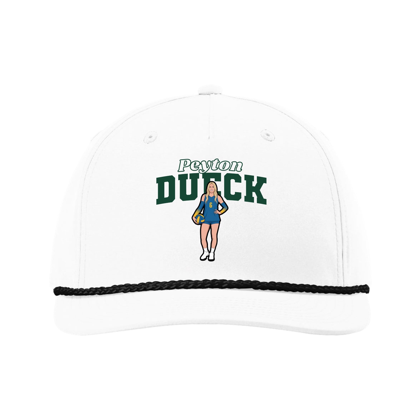 Five-Panel Classic Rope Cap — Name Arch in White