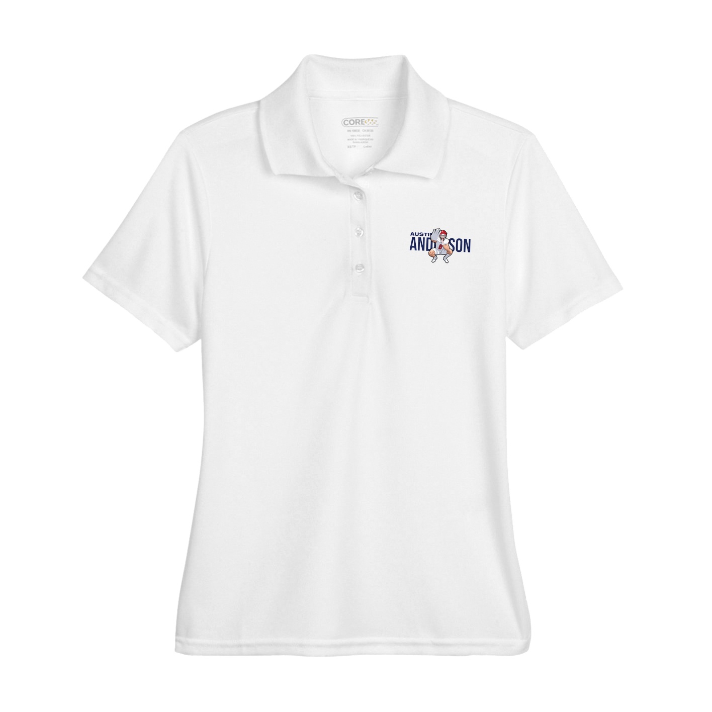 Womens Performance Polo — Player Name in White