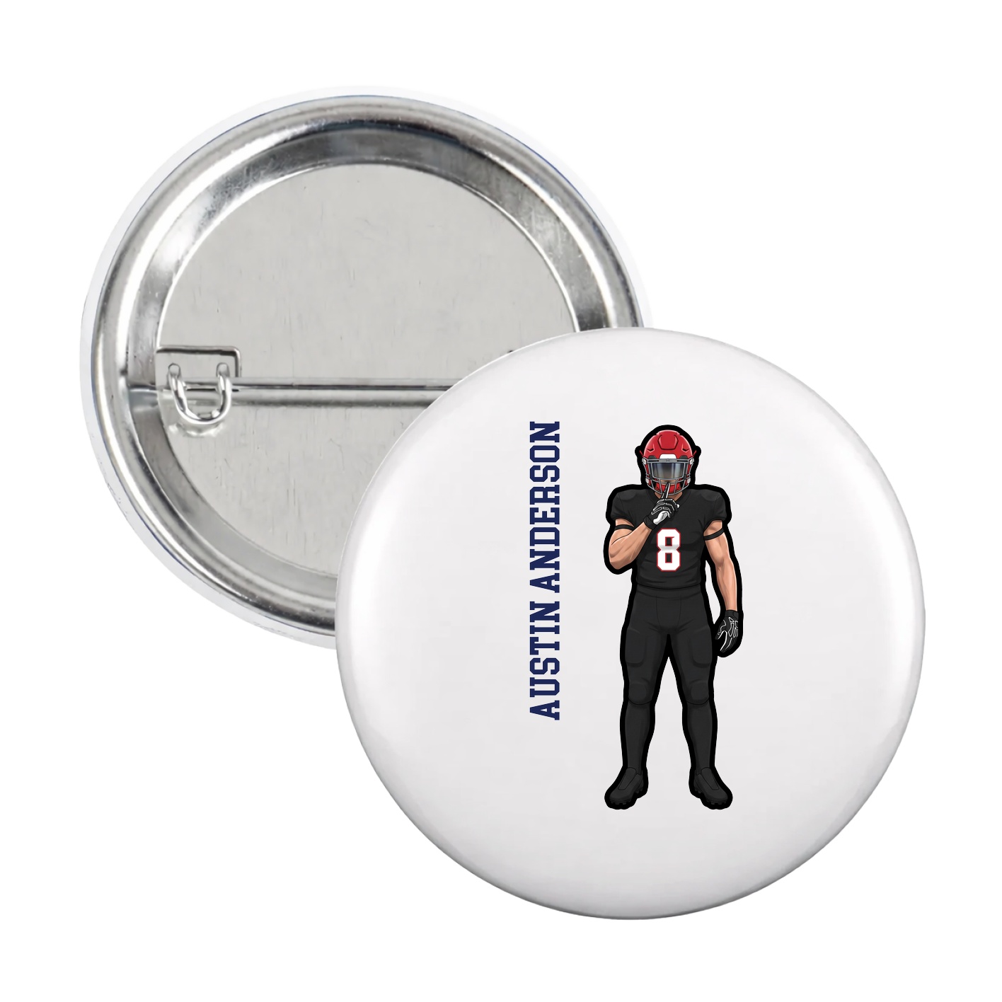 Game Day Button — Name Vertical in White