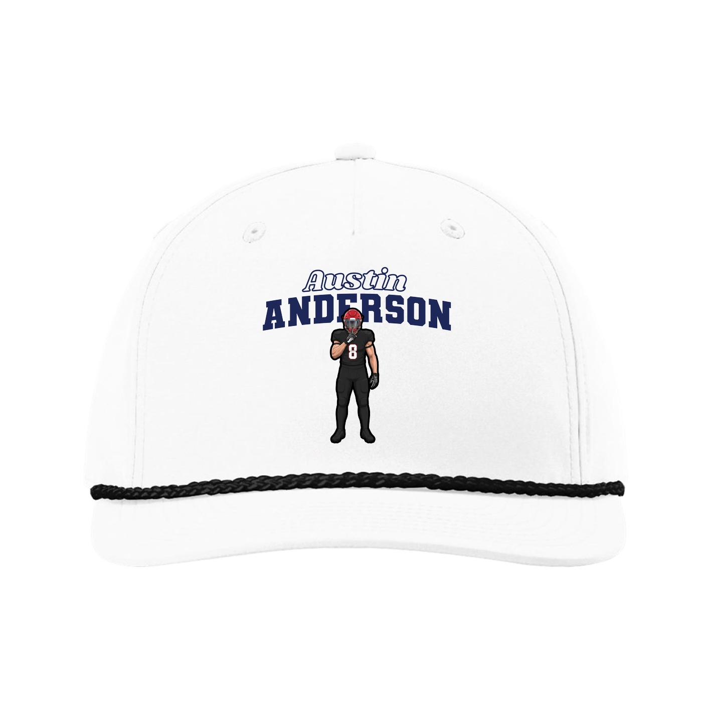 Five-Panel Classic Rope Cap — Name Arch in White