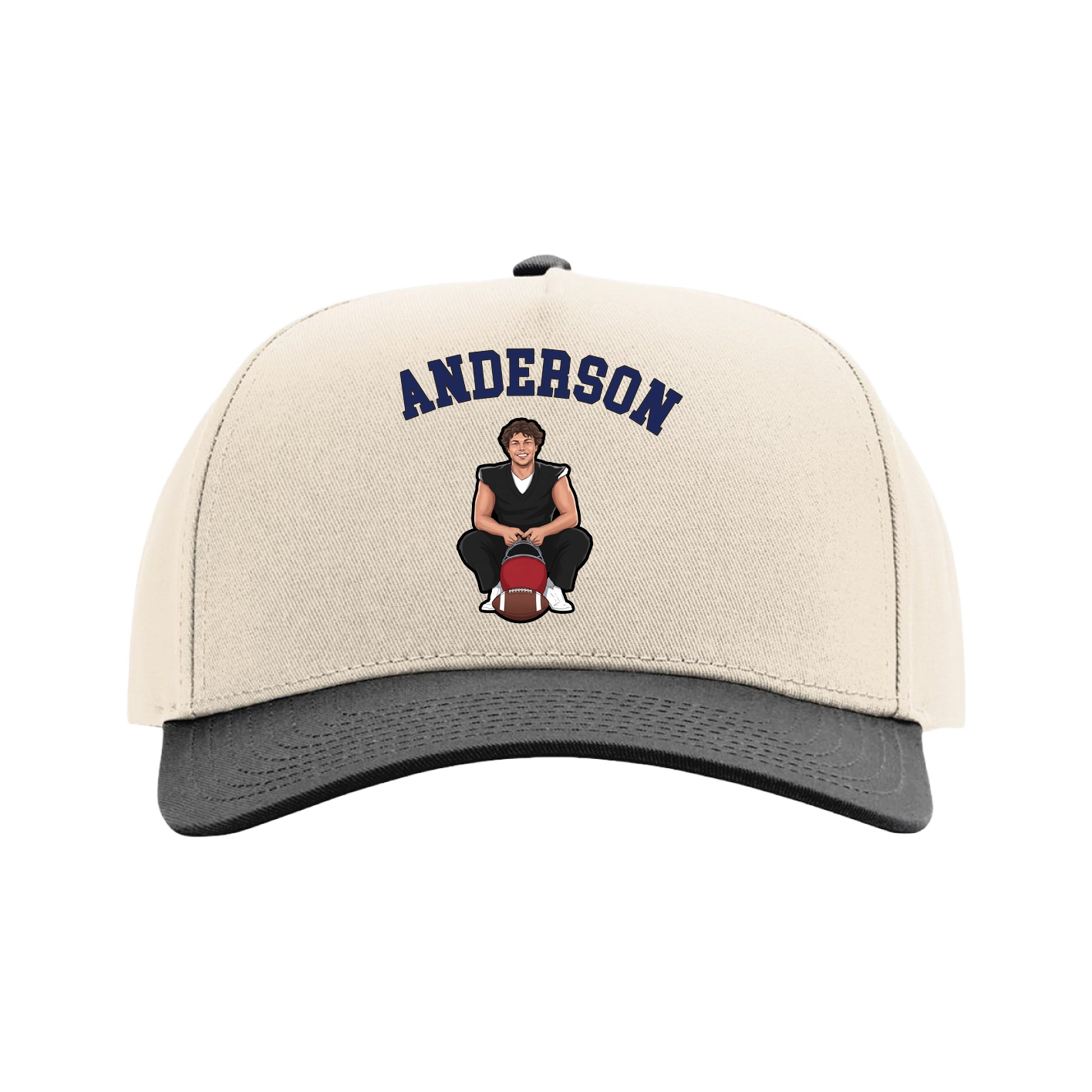 Full Fabric Five-Panel Champ Cap — Shirsey Arch in Cream/Black