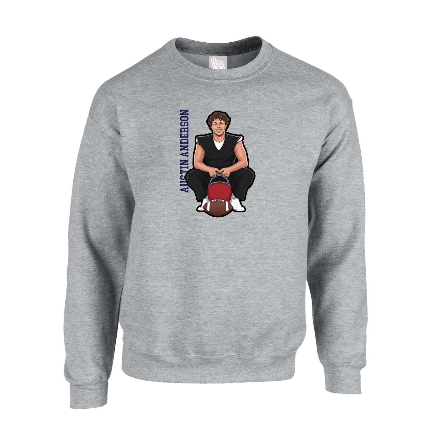 Fleece Crew — Name Vertical in Grey