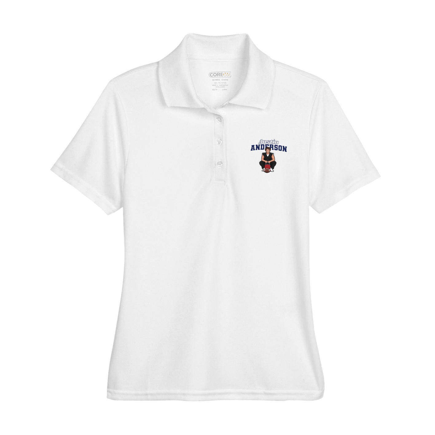 Womens Performance Polo — Name Arch in White