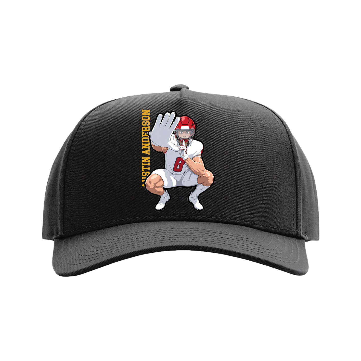 Full Fabric Five-Panel Champ Cap — Name Vertical in Black