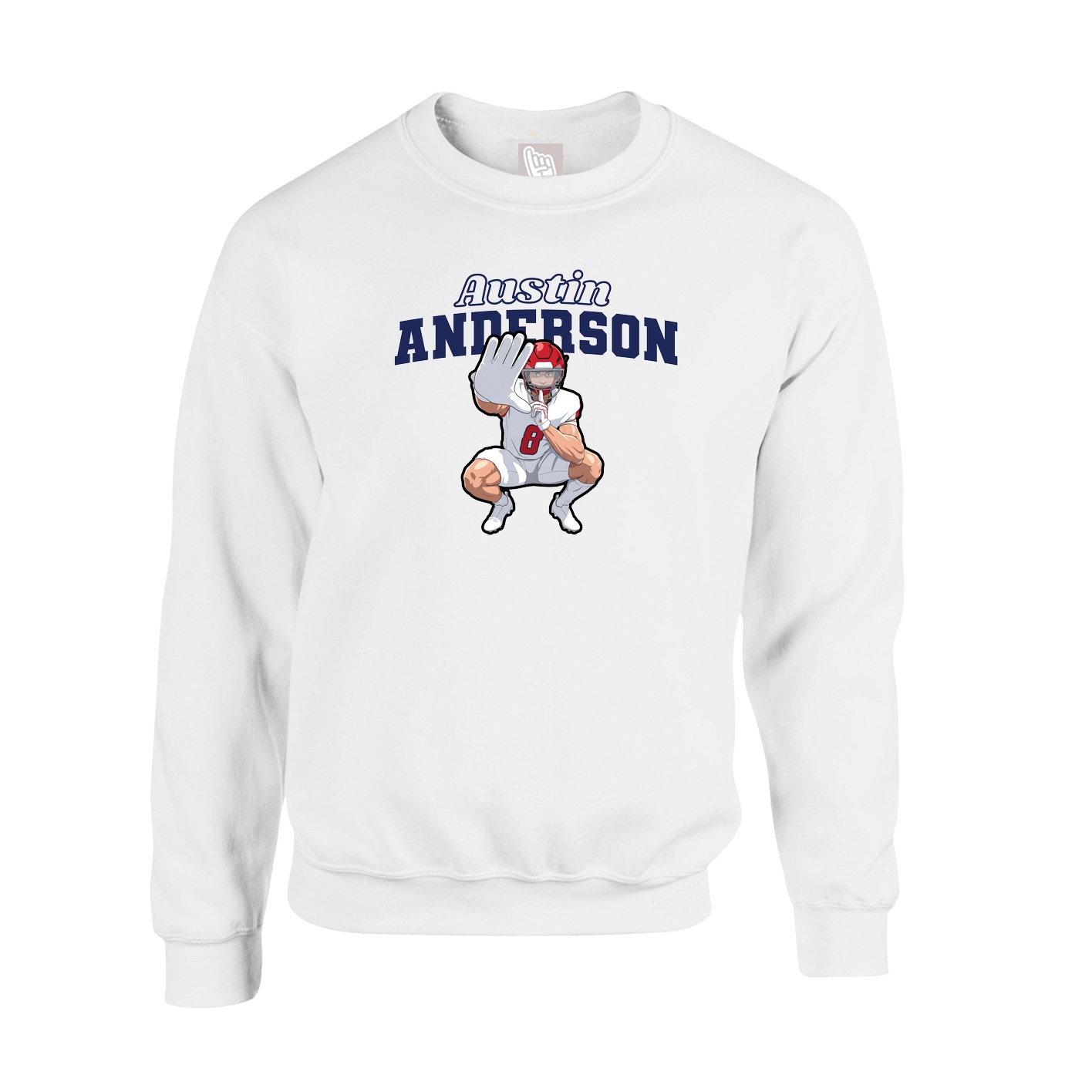 Fleece Crew — Name Arch in White