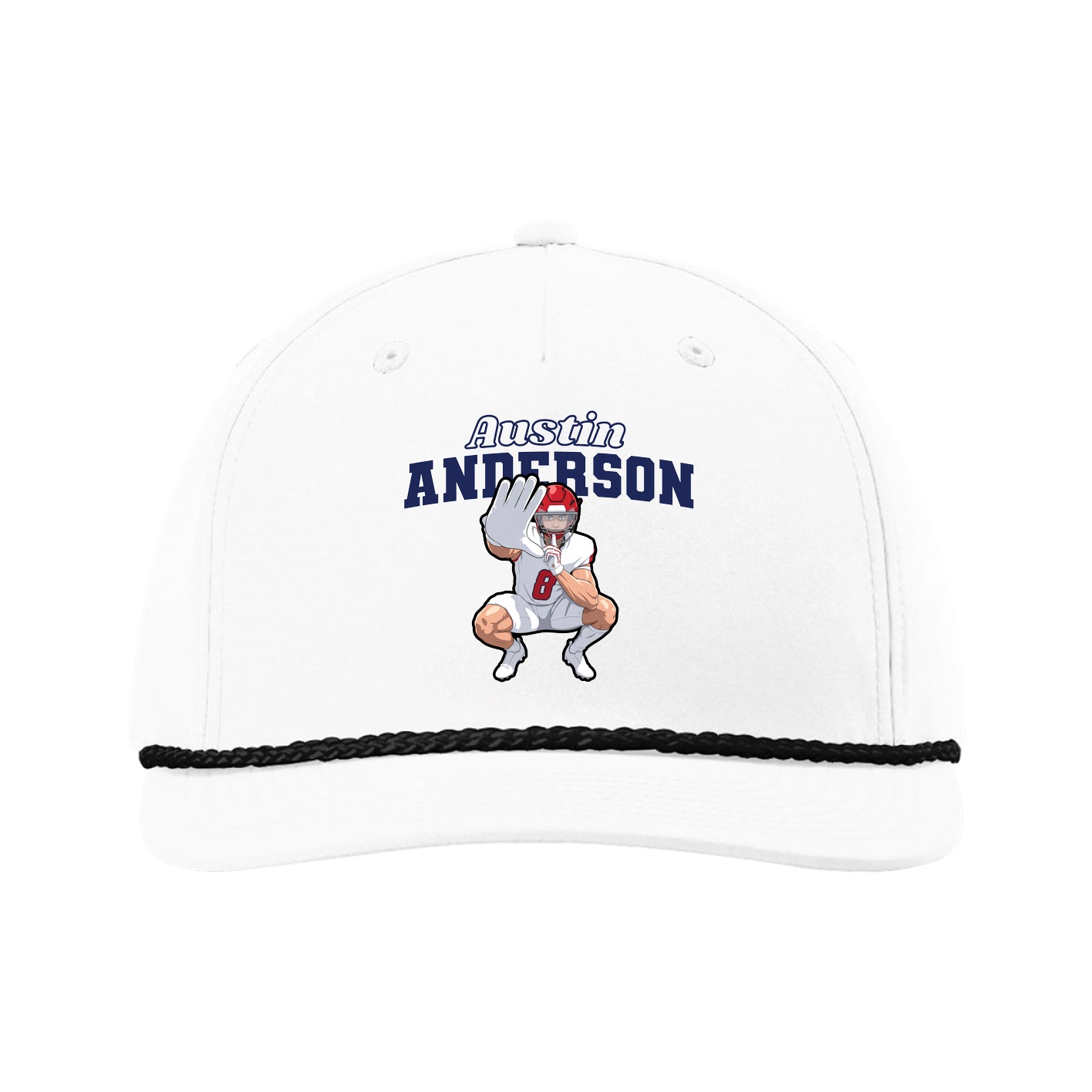 Five-Panel Classic Rope Cap — Name Arch in White