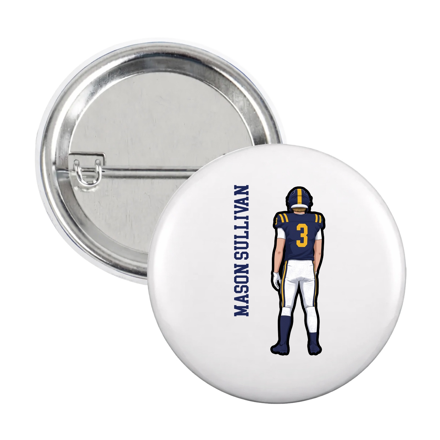 Game Day Button — Name Vertical in White