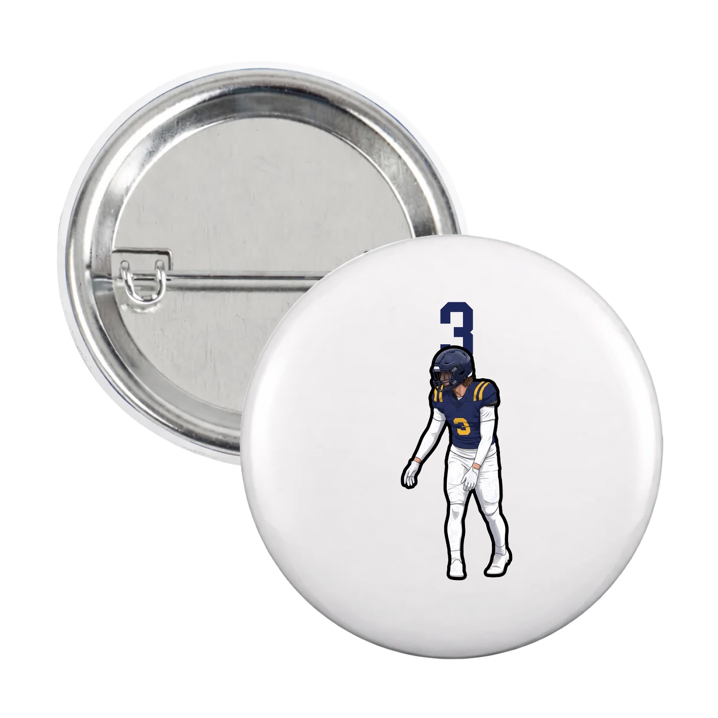 Game Day Button — Number Top in White