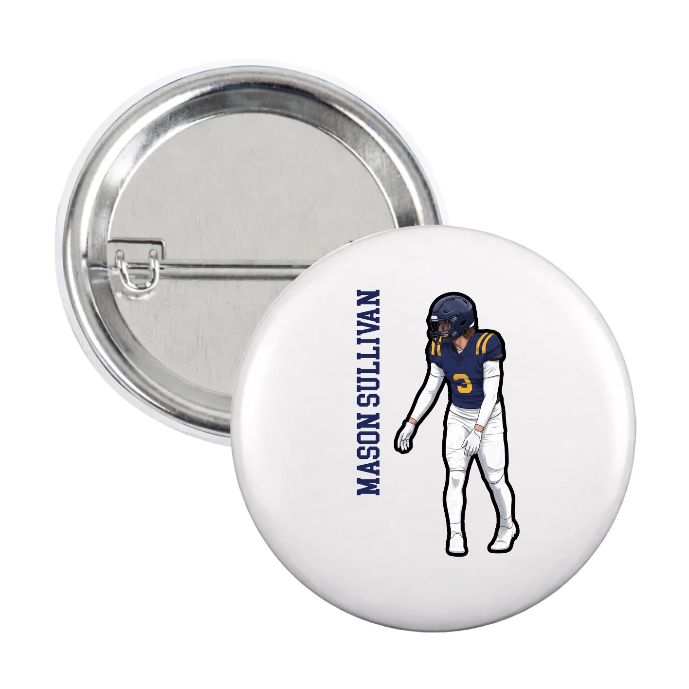 Game Day Button — Name Vertical in White