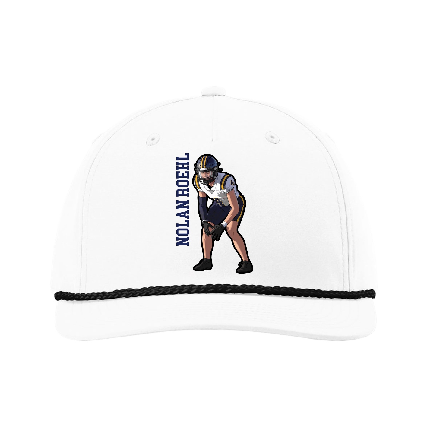 Five-Panel Classic Rope Cap — Name Vertical in White