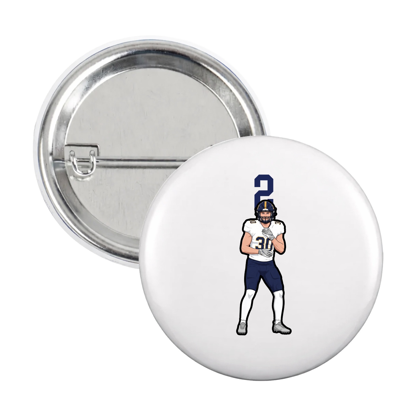 Game Day Button — Number Top in White