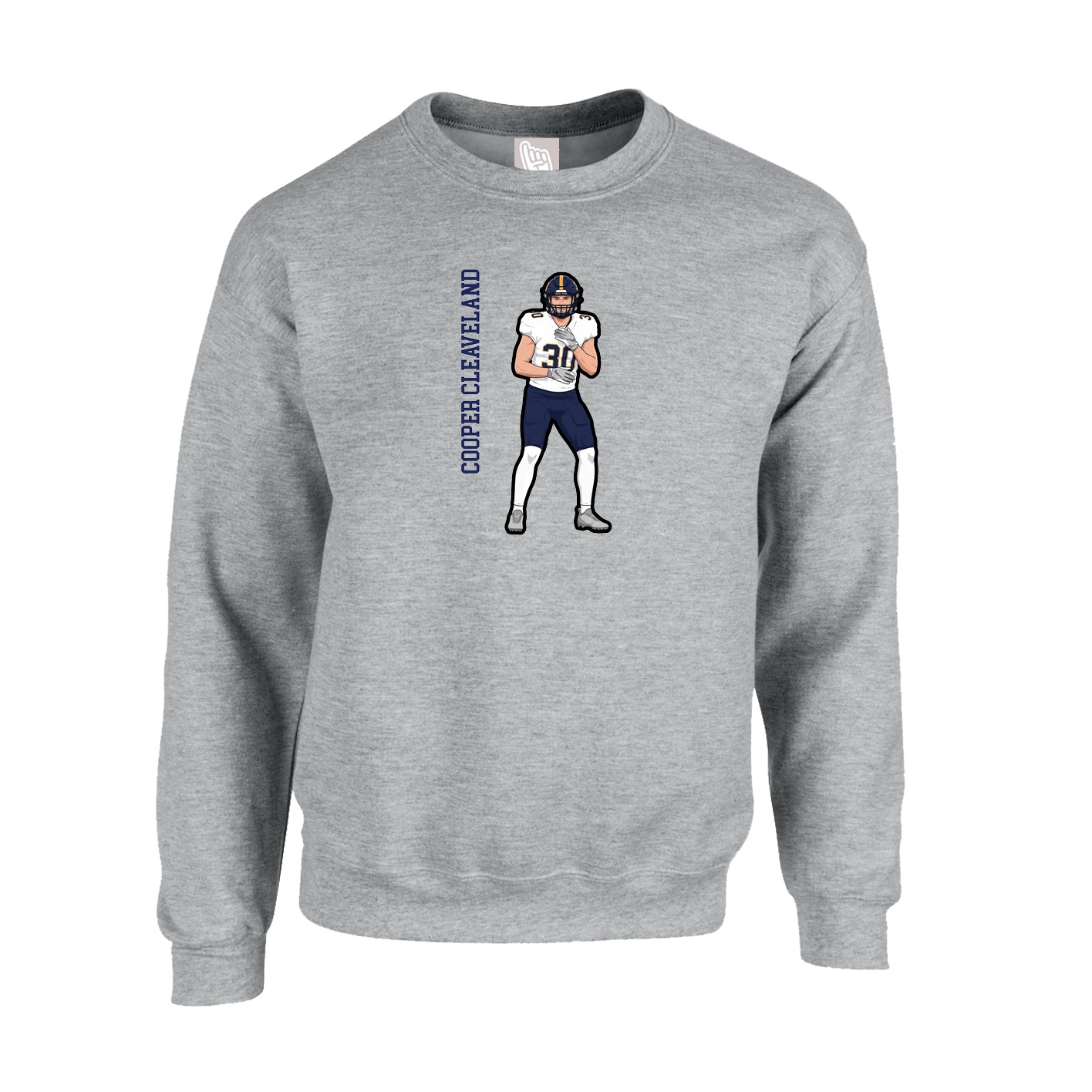 Fleece Crew — Name Vertical in Grey