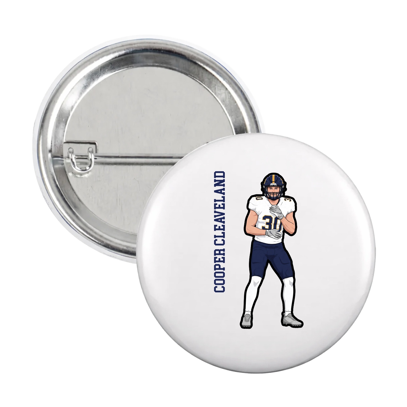 Game Day Button — Name Vertical in White