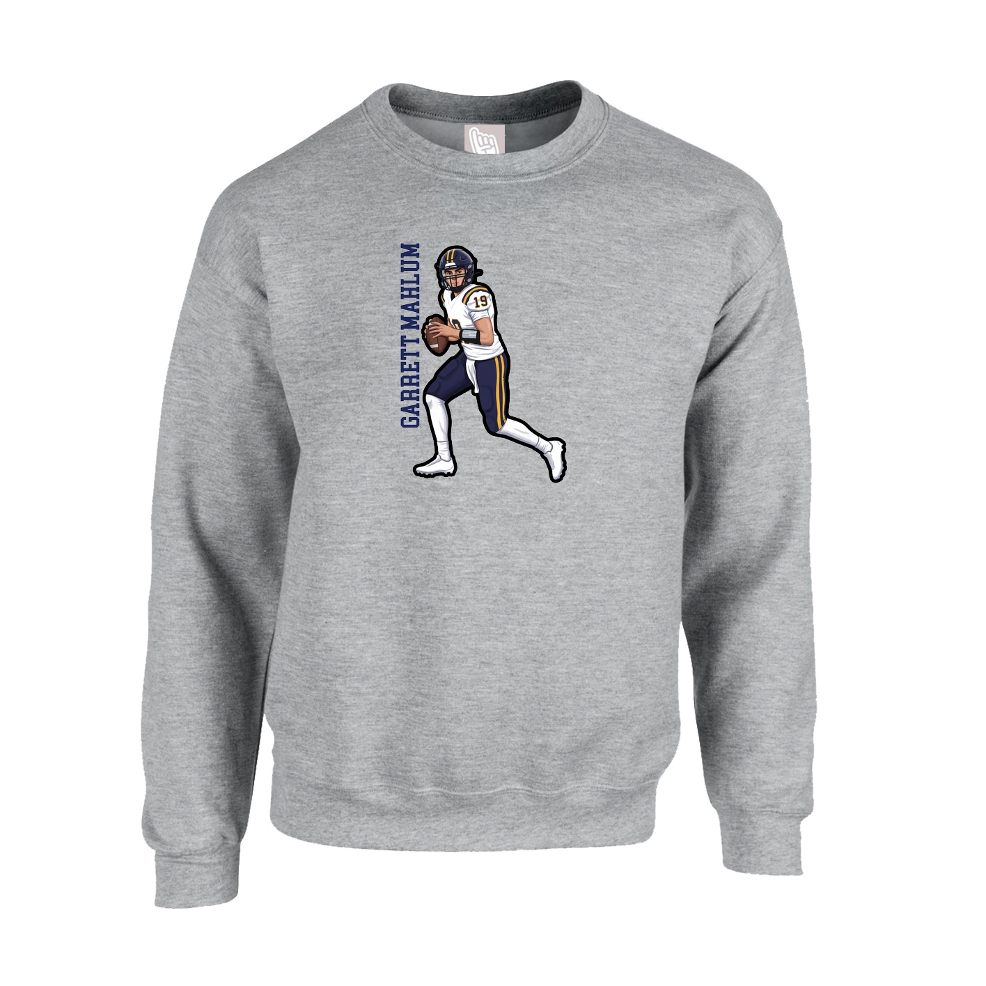 Fleece Crew — Name Vertical in Grey
