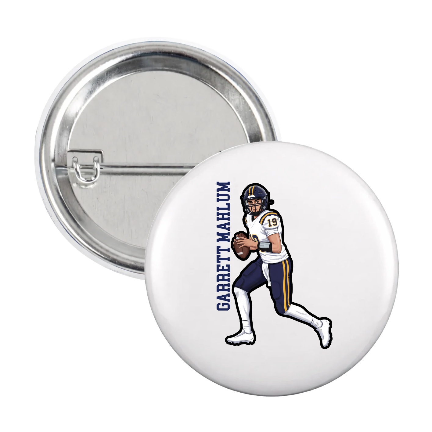 Game Day Button — Name Vertical in White