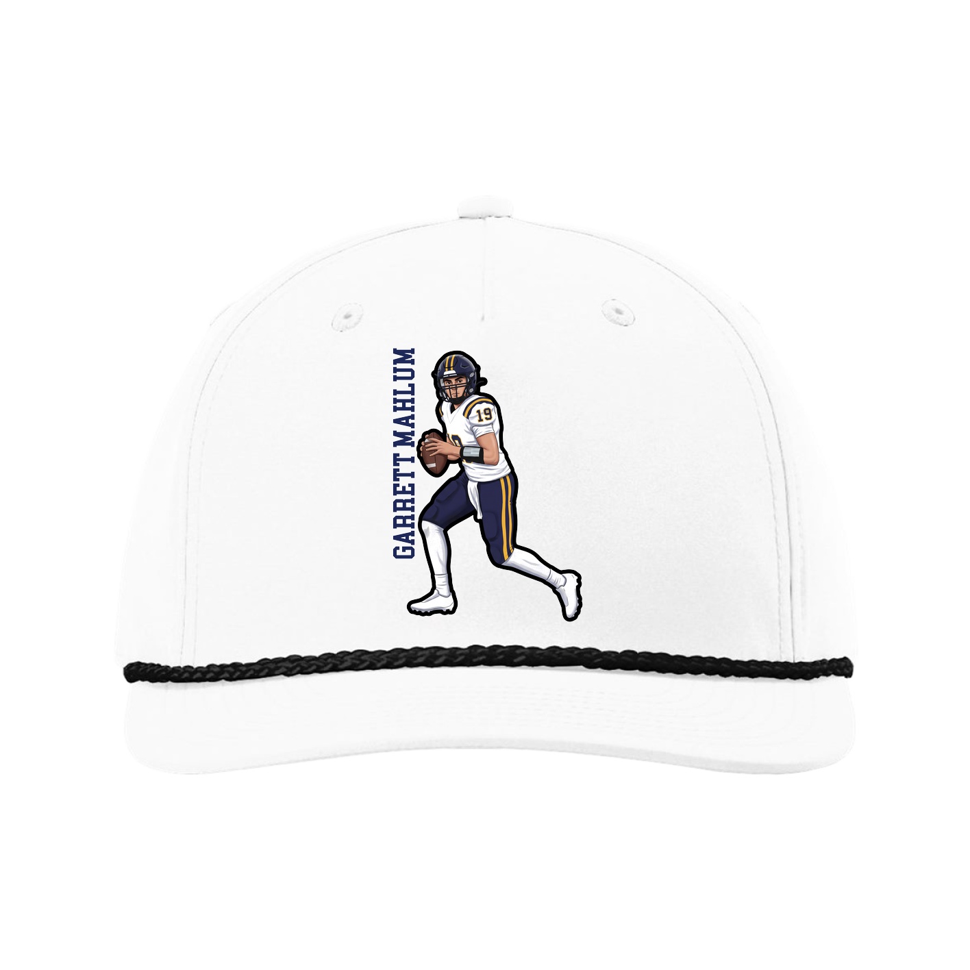 Five-Panel Classic Rope Cap — Name Vertical in White