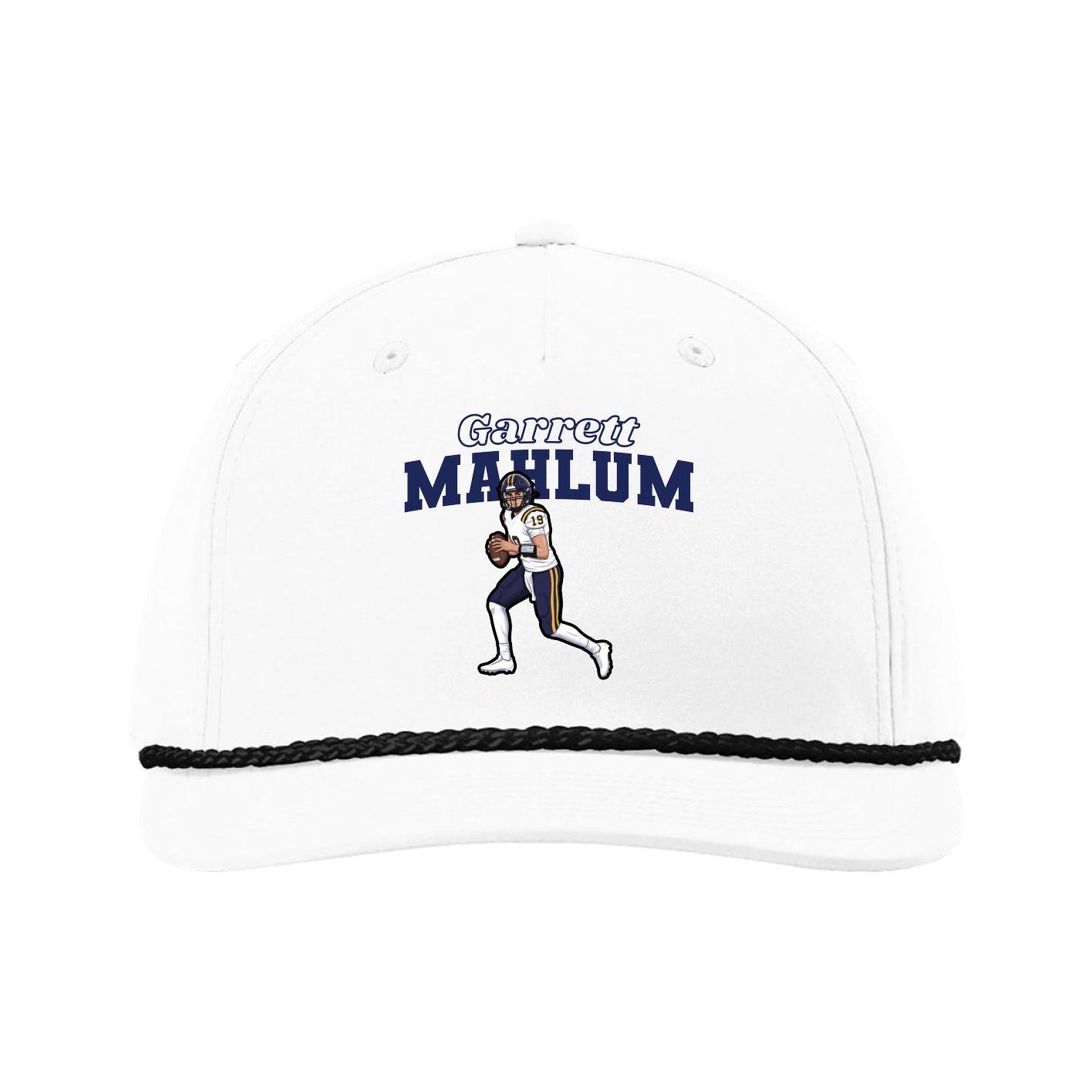 Five-Panel Classic Rope Cap — Name Arch in White