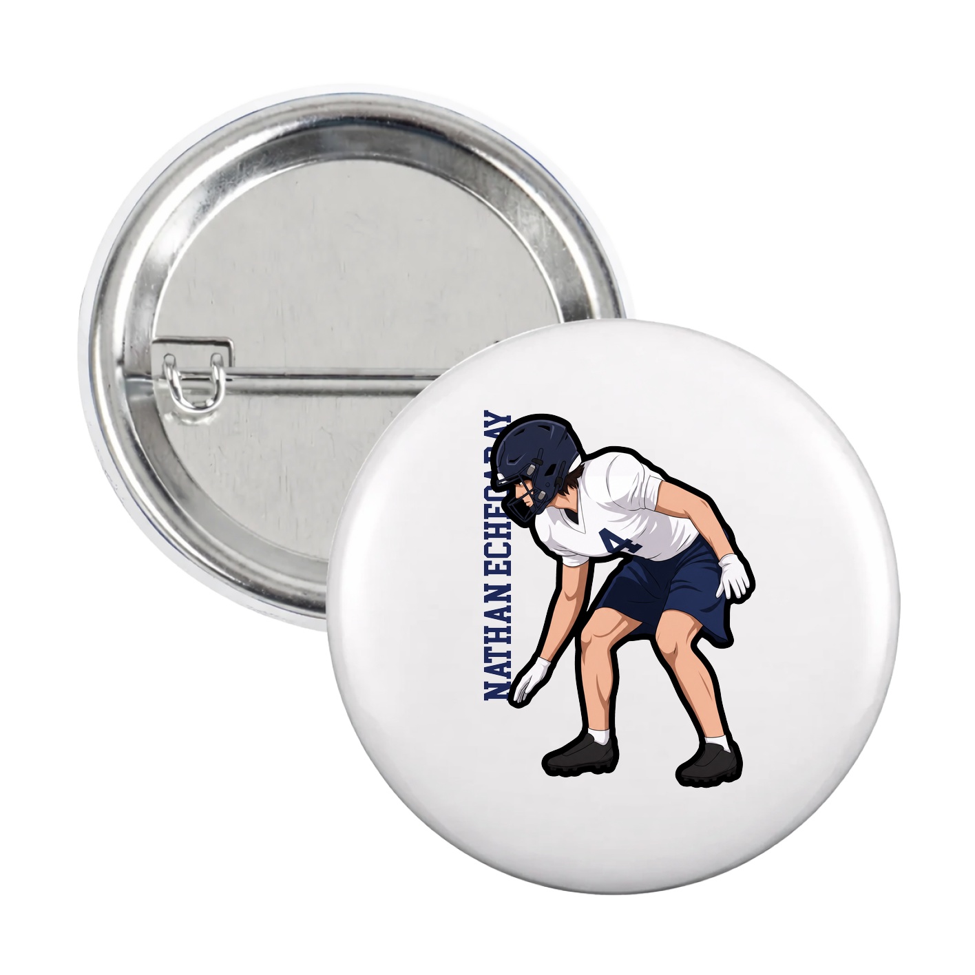 Game Day Button — Name Vertical in White