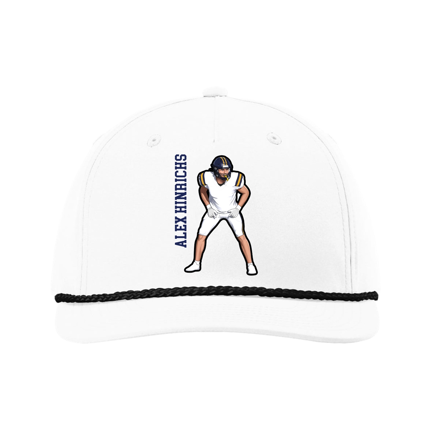 Five-Panel Classic Rope Cap — Name Vertical in White