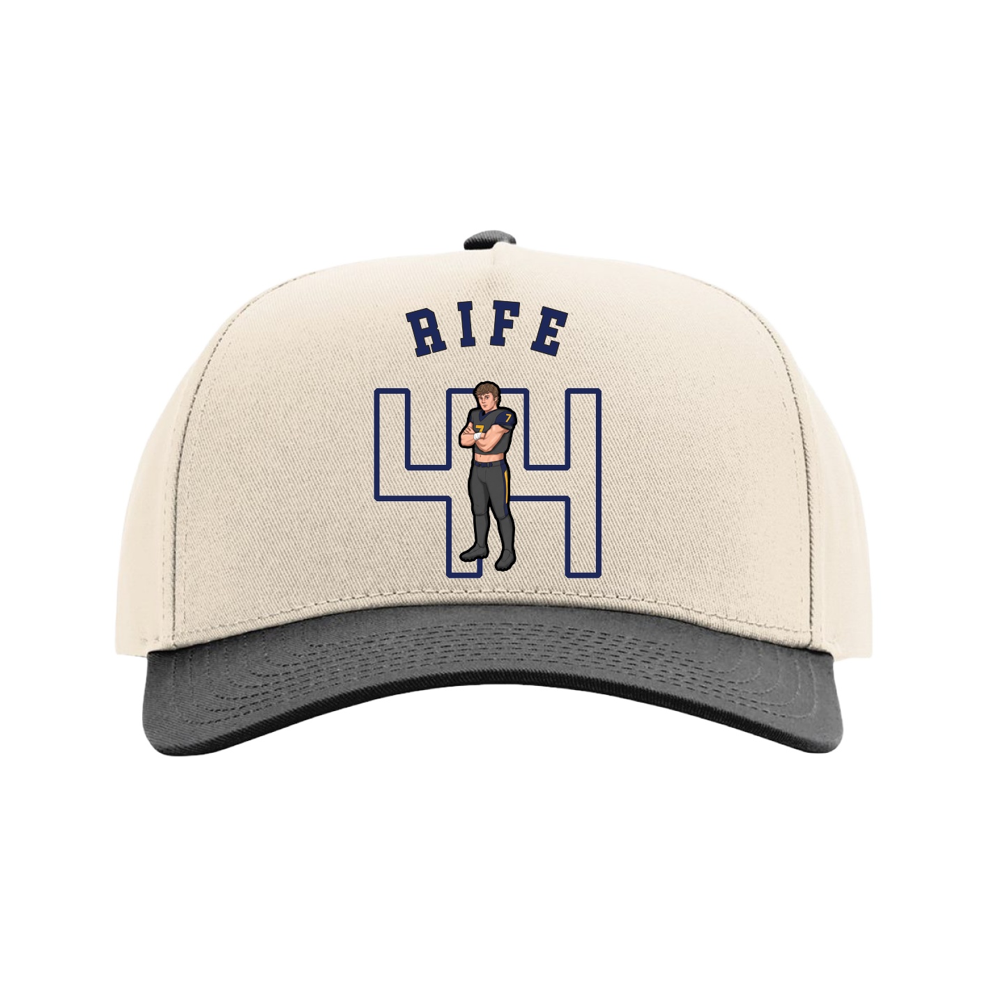 Full Fabric Five-Panel Champ Cap — Shirsey Arch in Cream/Black