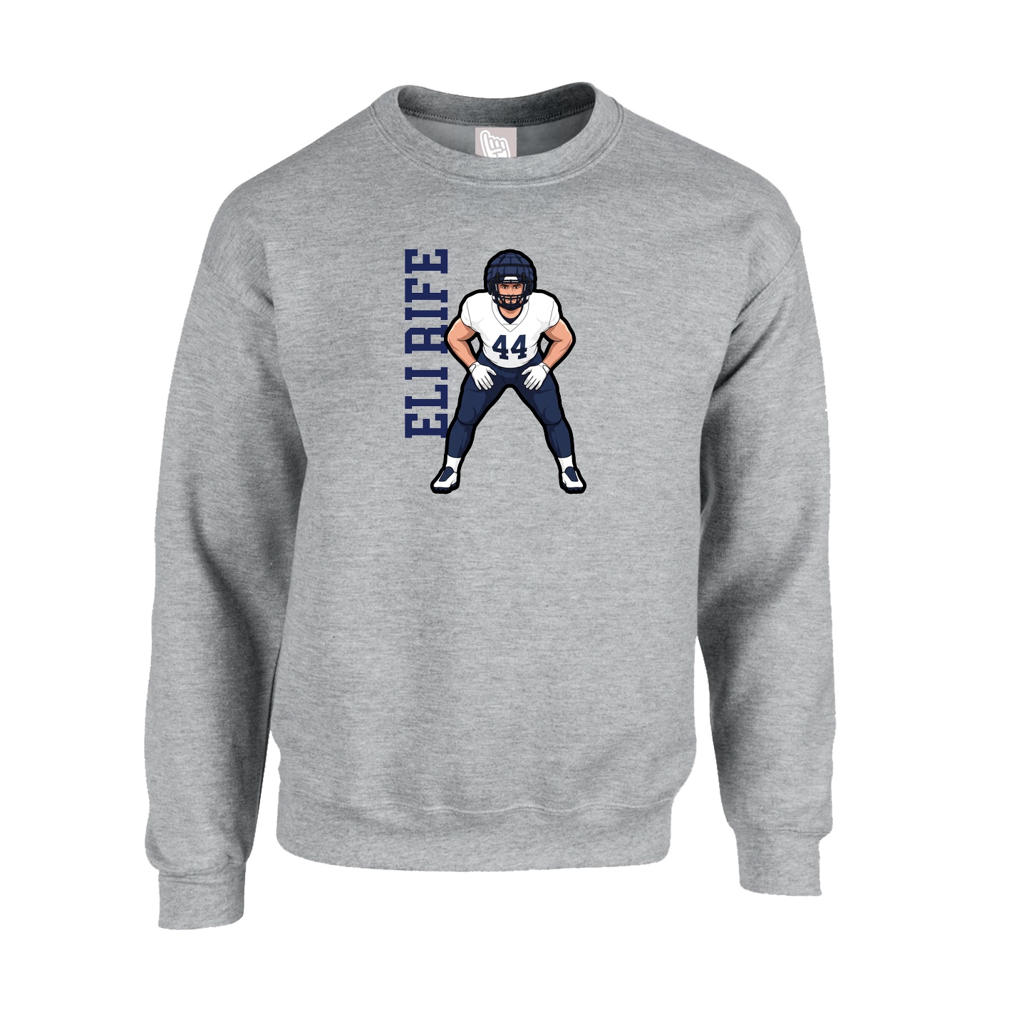 Fleece Crew — Name Vertical in Grey