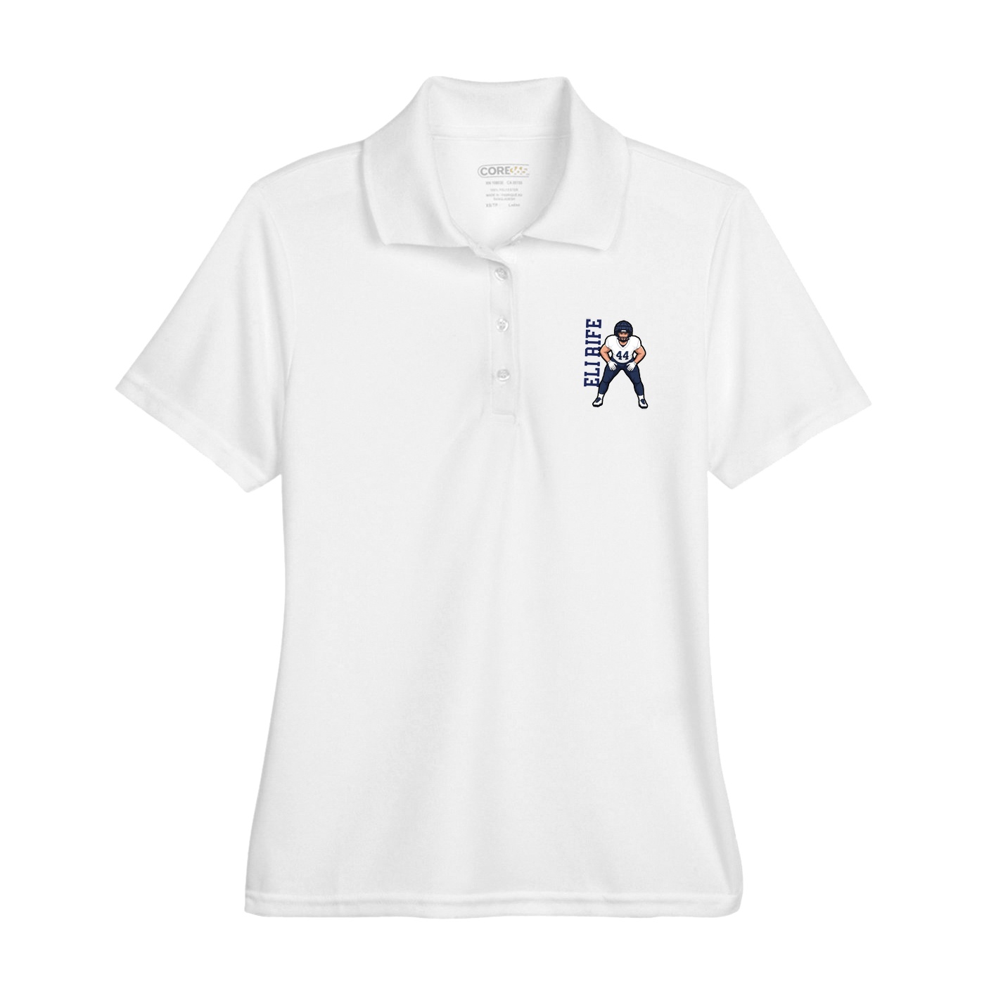 Womens Performance Polo — Name Vertical in White
