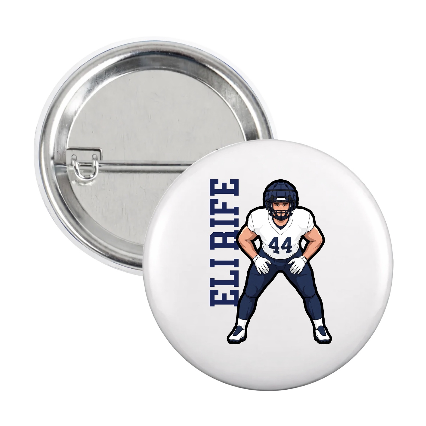 Game Day Button — Name Vertical in White
