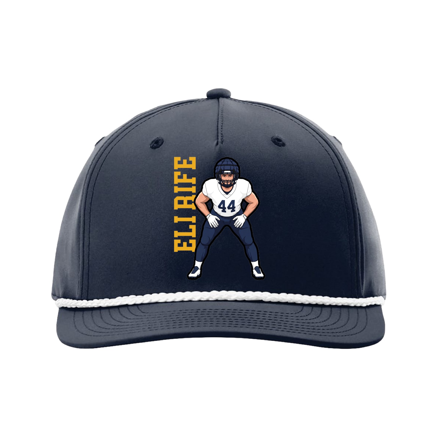Five-Panel Classic Rope Cap — Name Vertical in Navy