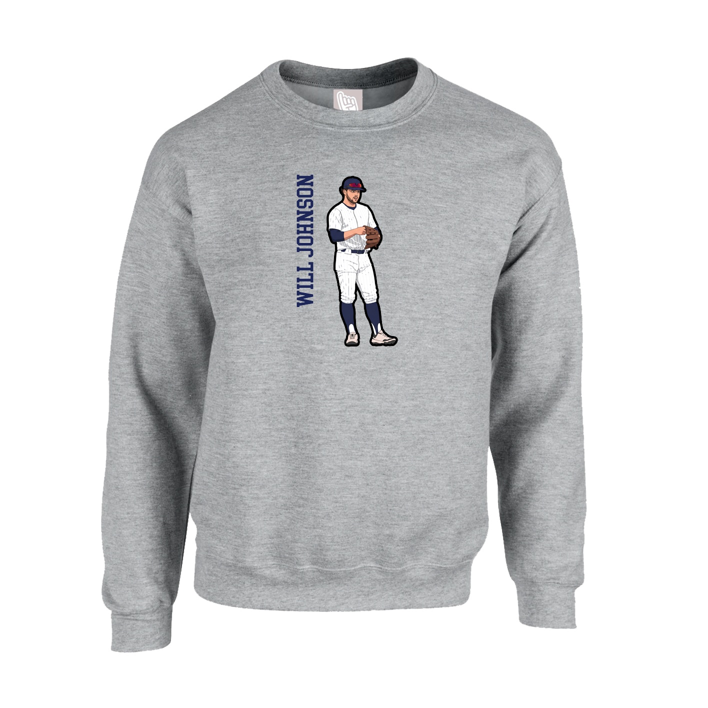 Fleece Crew — Name Vertical in Grey