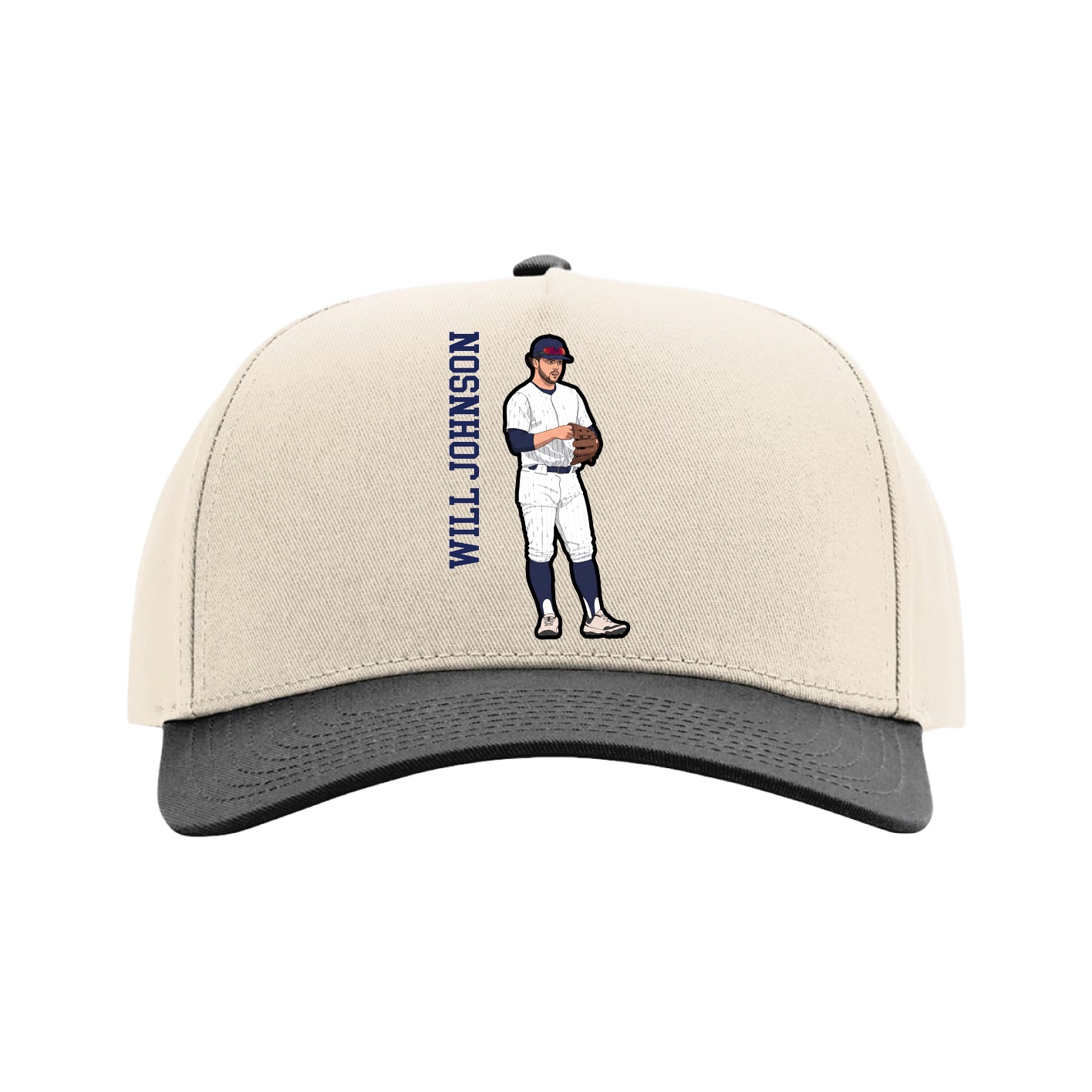 Full Fabric Five-Panel Champ Cap — Name Vertical in Cream/Black