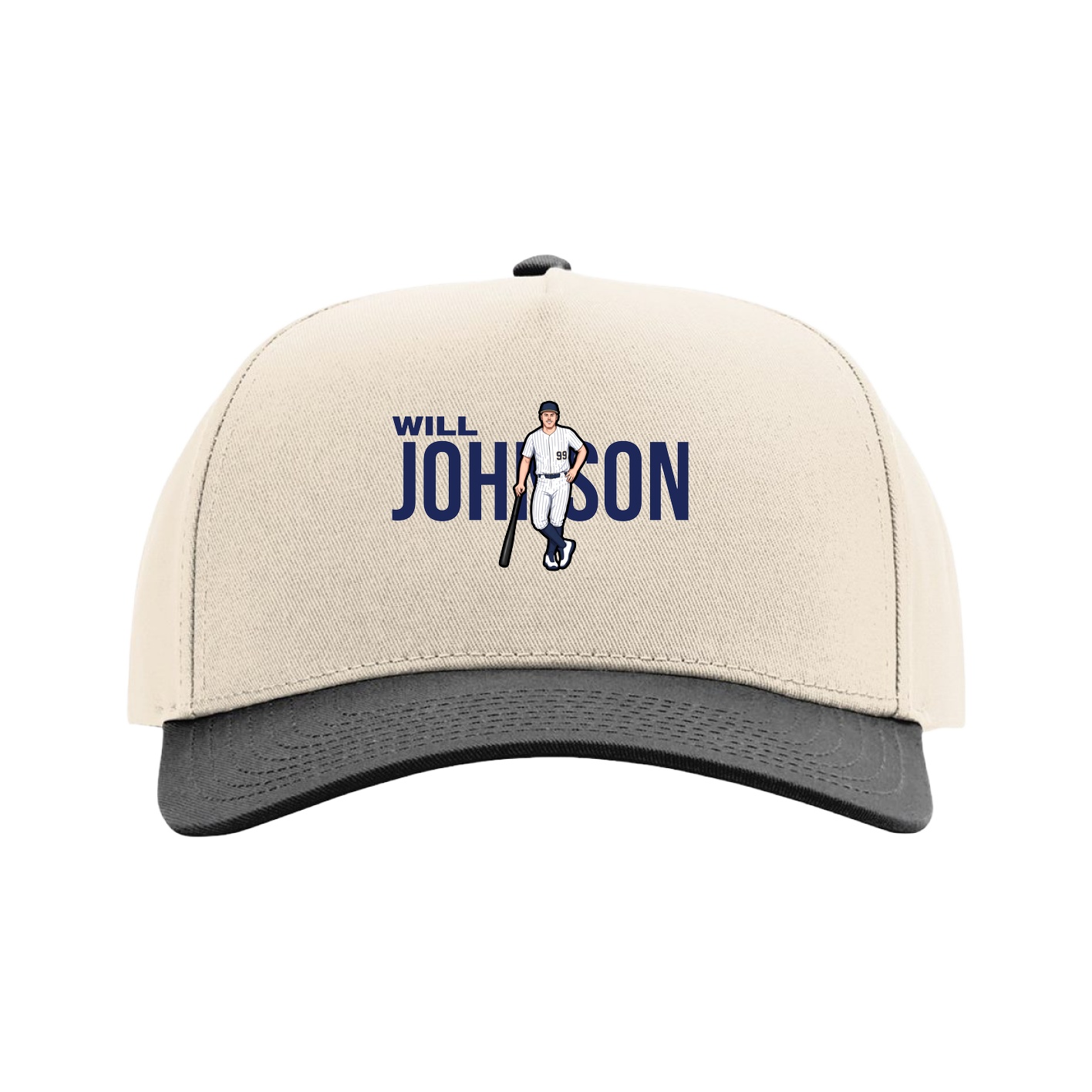 Full Fabric Five-Panel Champ Cap — Player Name in Cream/Black
