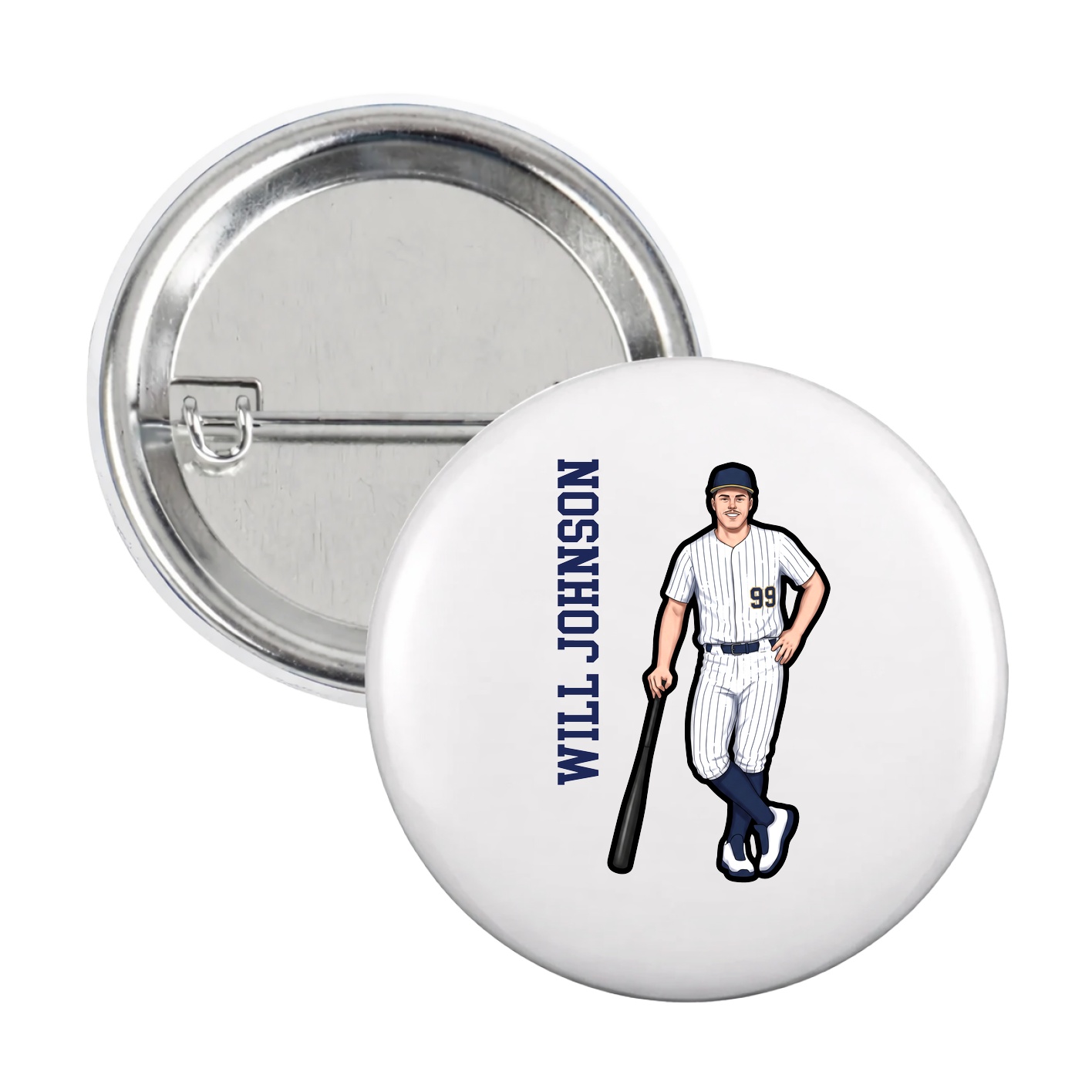 Game Day Button — Name Vertical in White