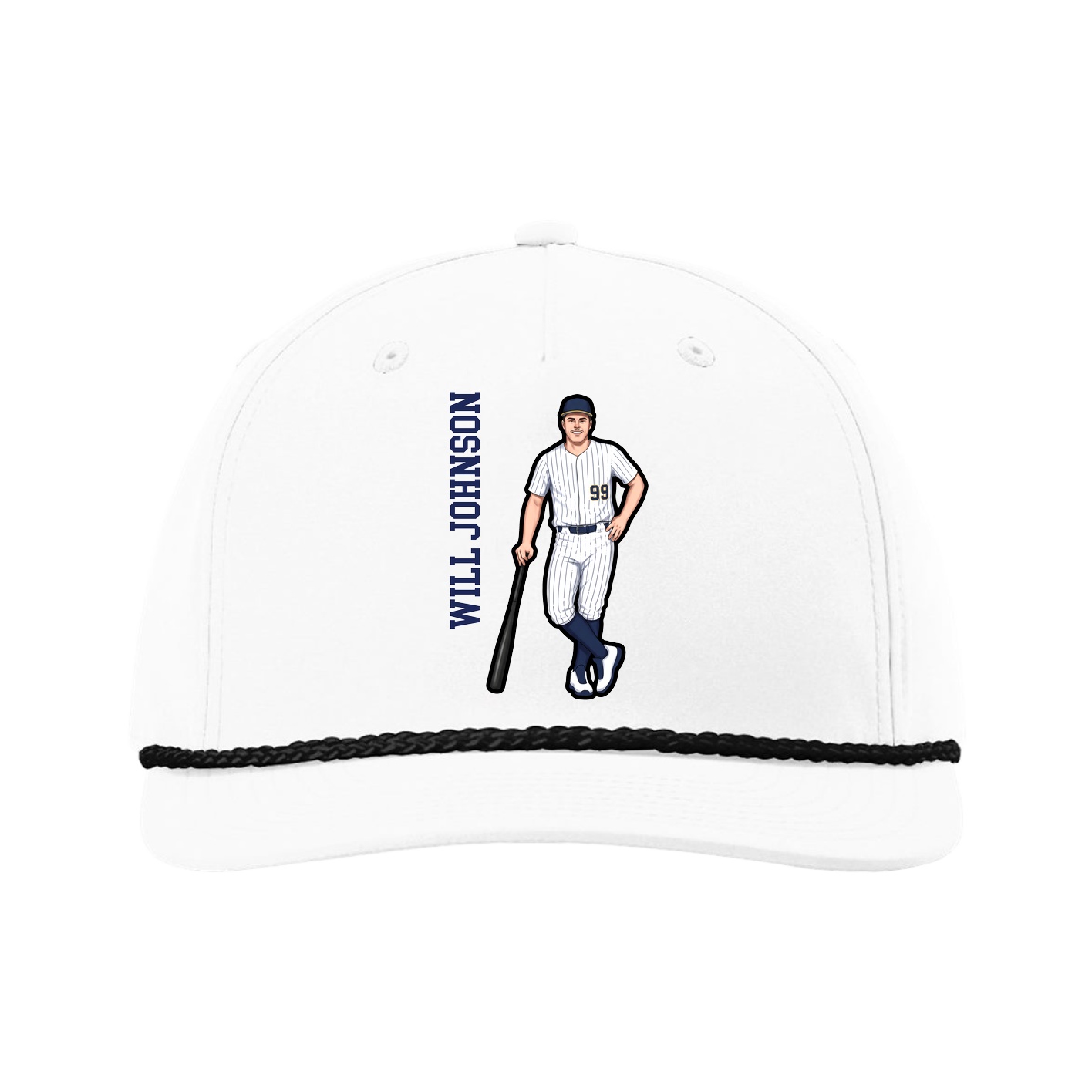 Five-Panel Classic Rope Cap — Name Vertical in White