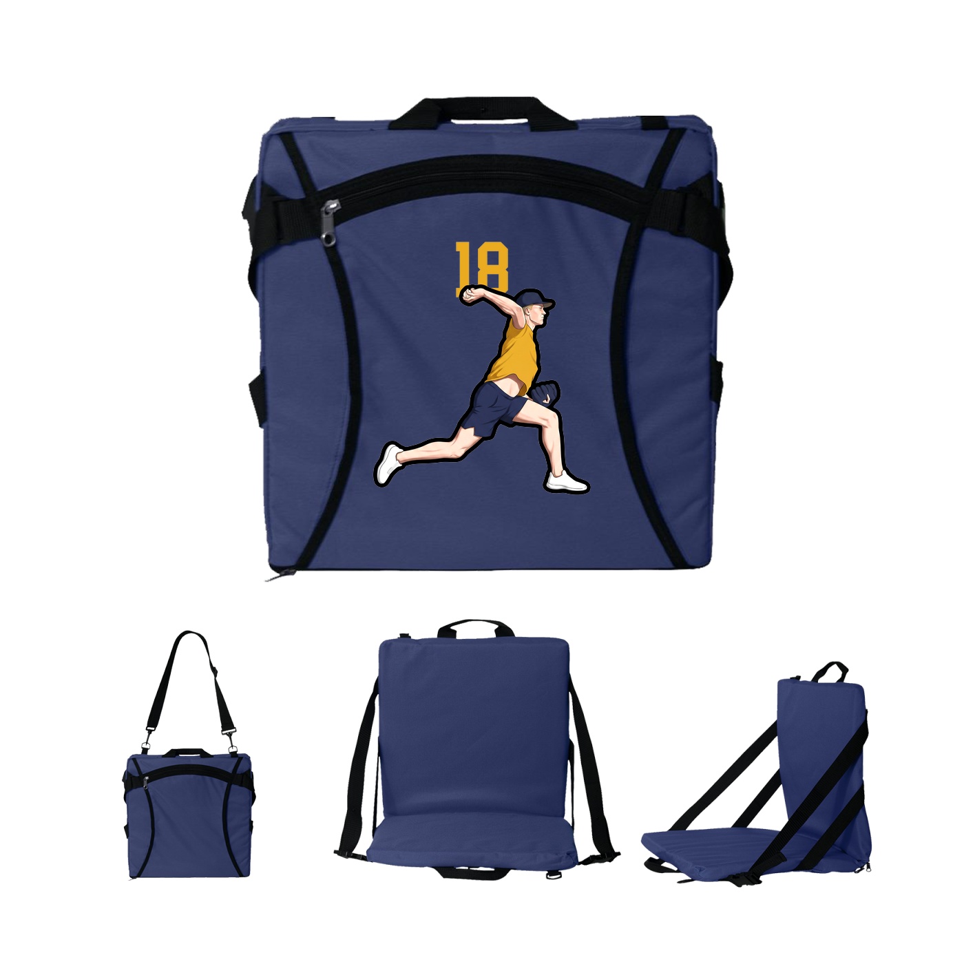 Folding Stadium Seat — Number Top in Navy