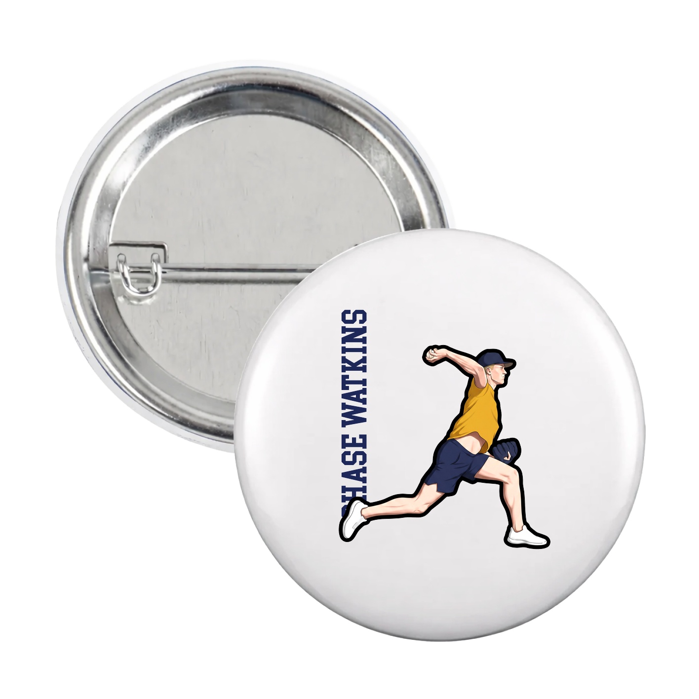 Game Day Button — Name Vertical in White