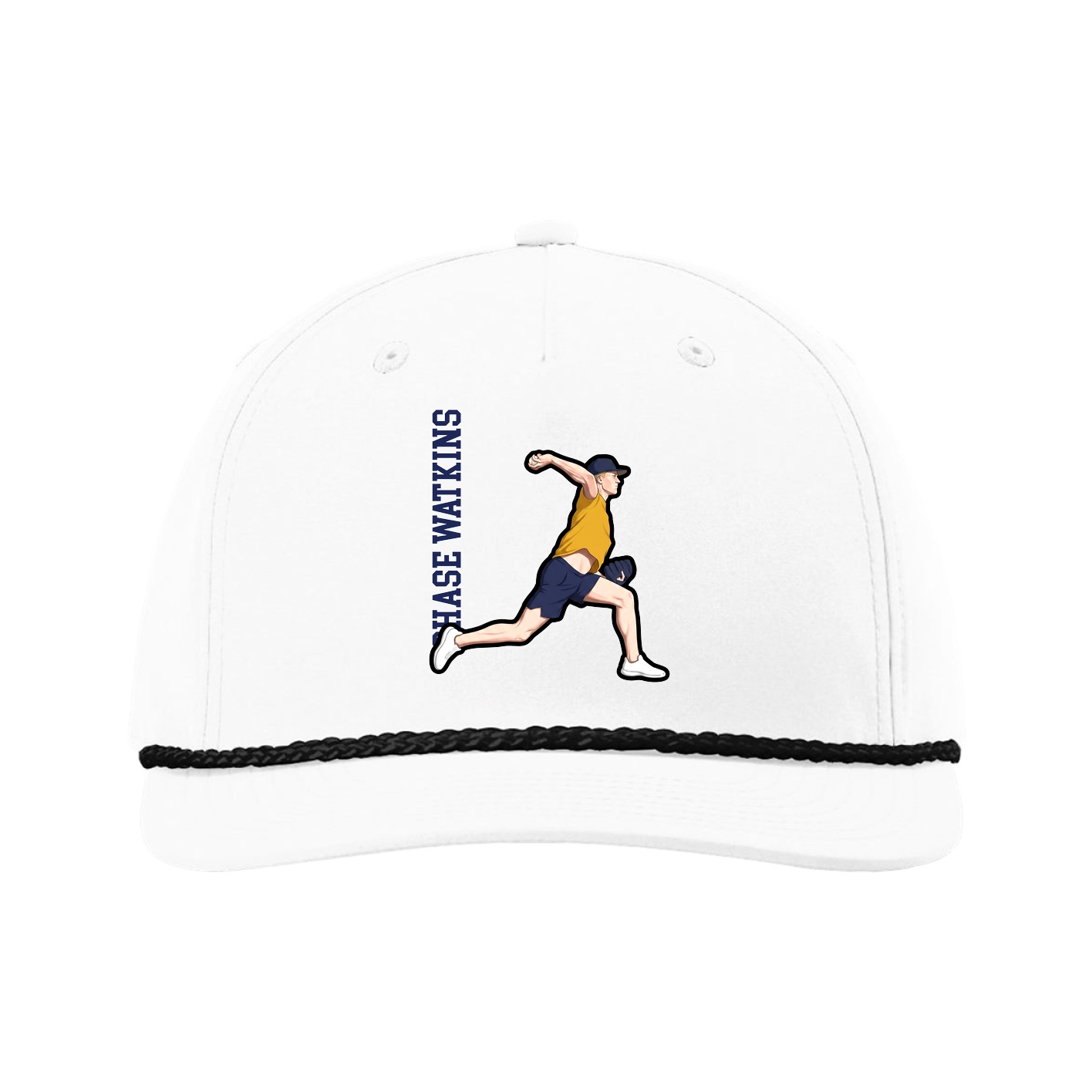 Five-Panel Classic Rope Cap — Name Vertical in White