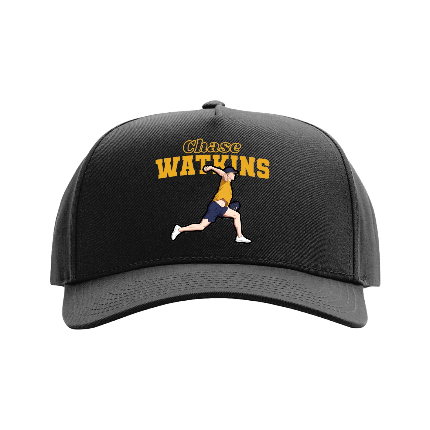 Full Fabric Five-Panel Champ Cap — Name Arch in Black