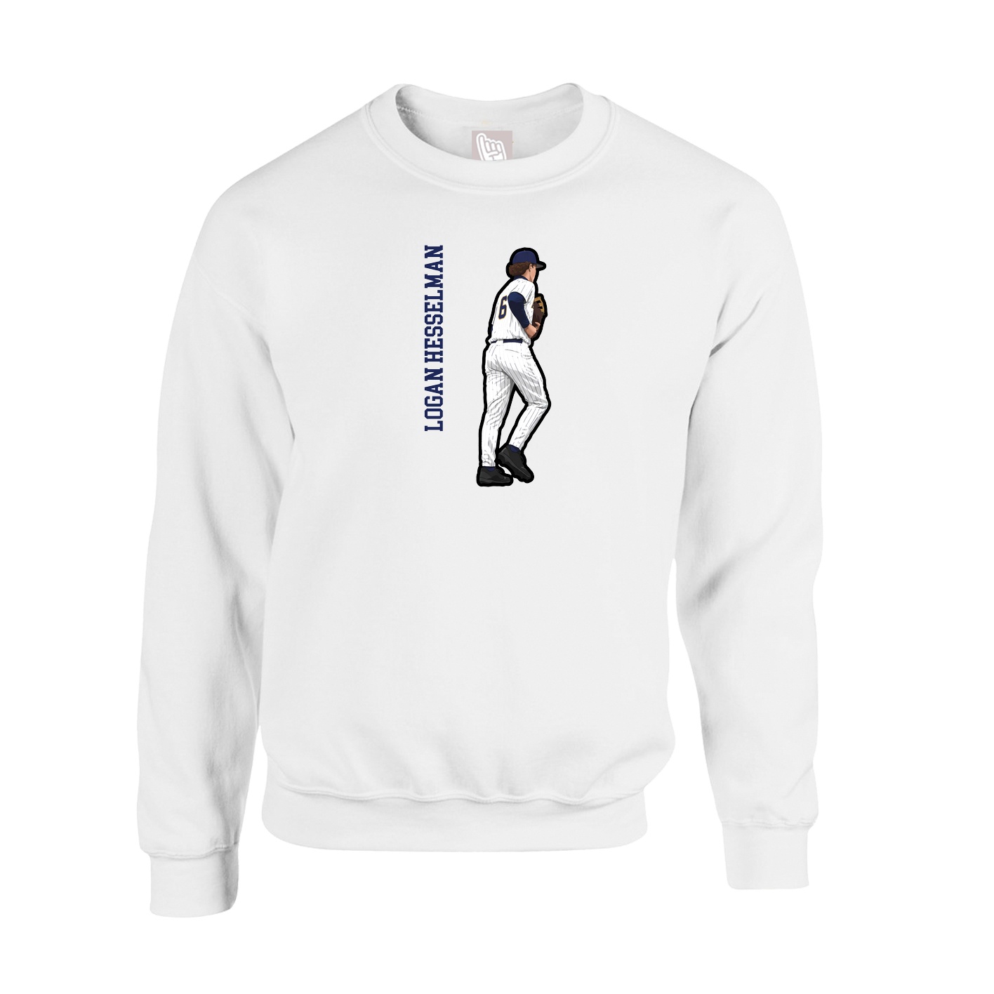 Fleece Crew — Name Vertical in White