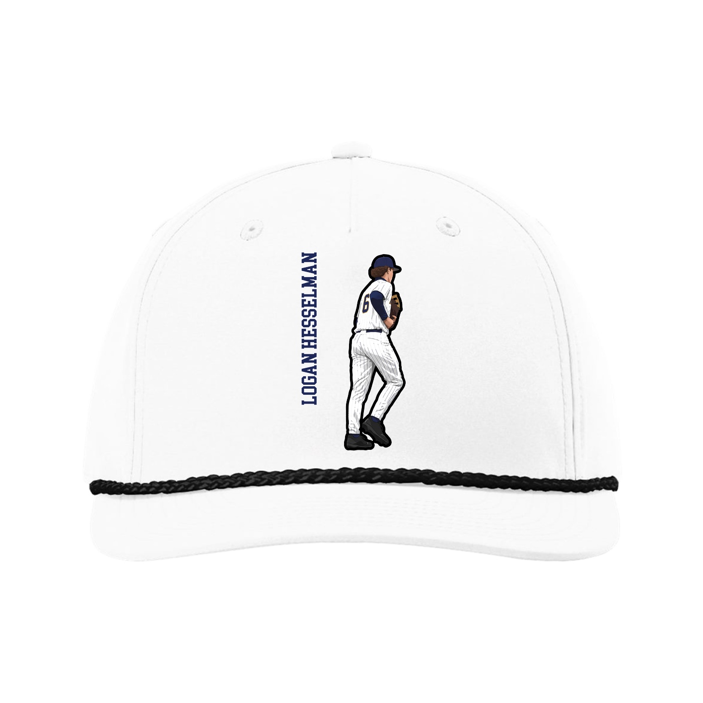Five-Panel Classic Rope Cap — Name Vertical in White