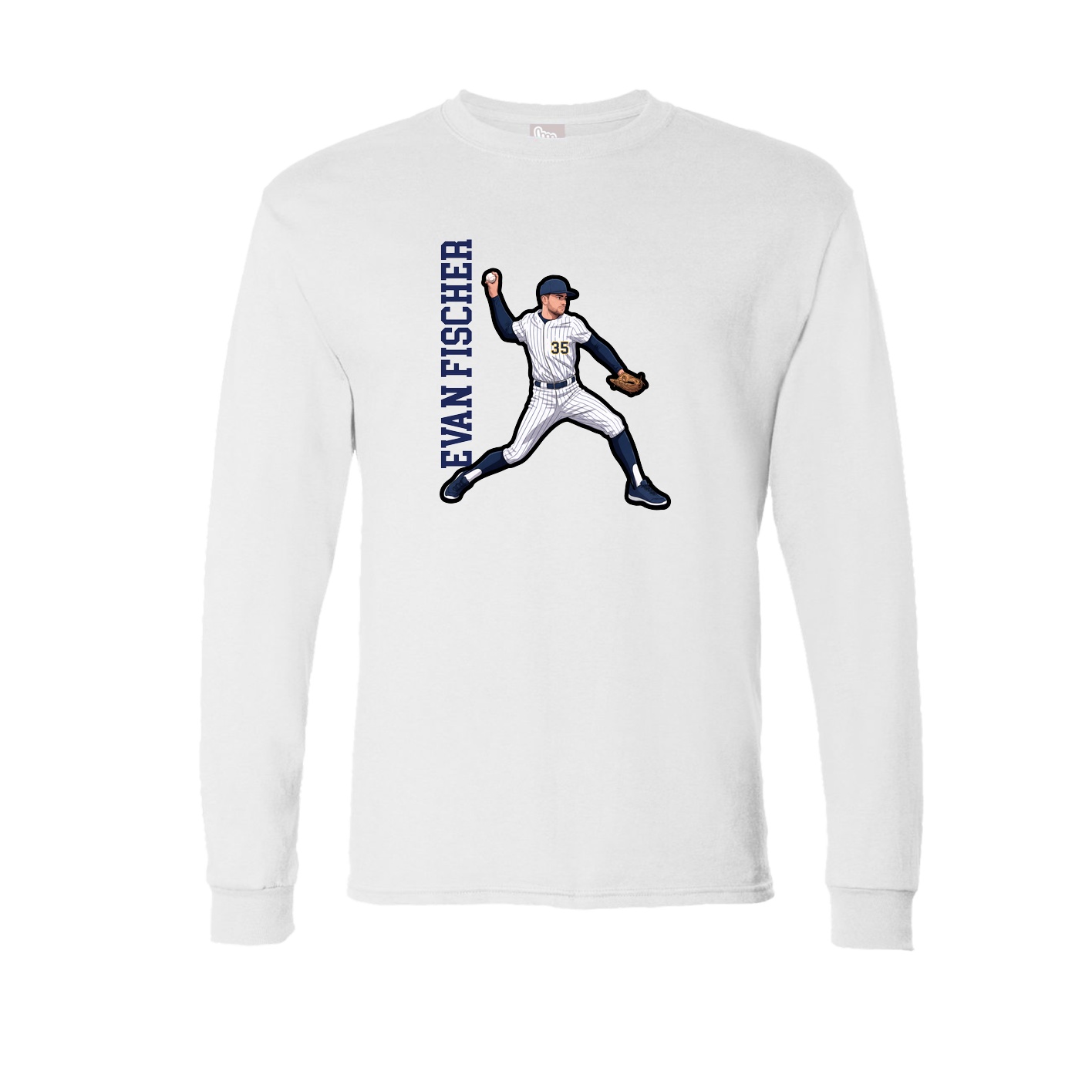 Long Sleeve Tee — Name Vertical in White