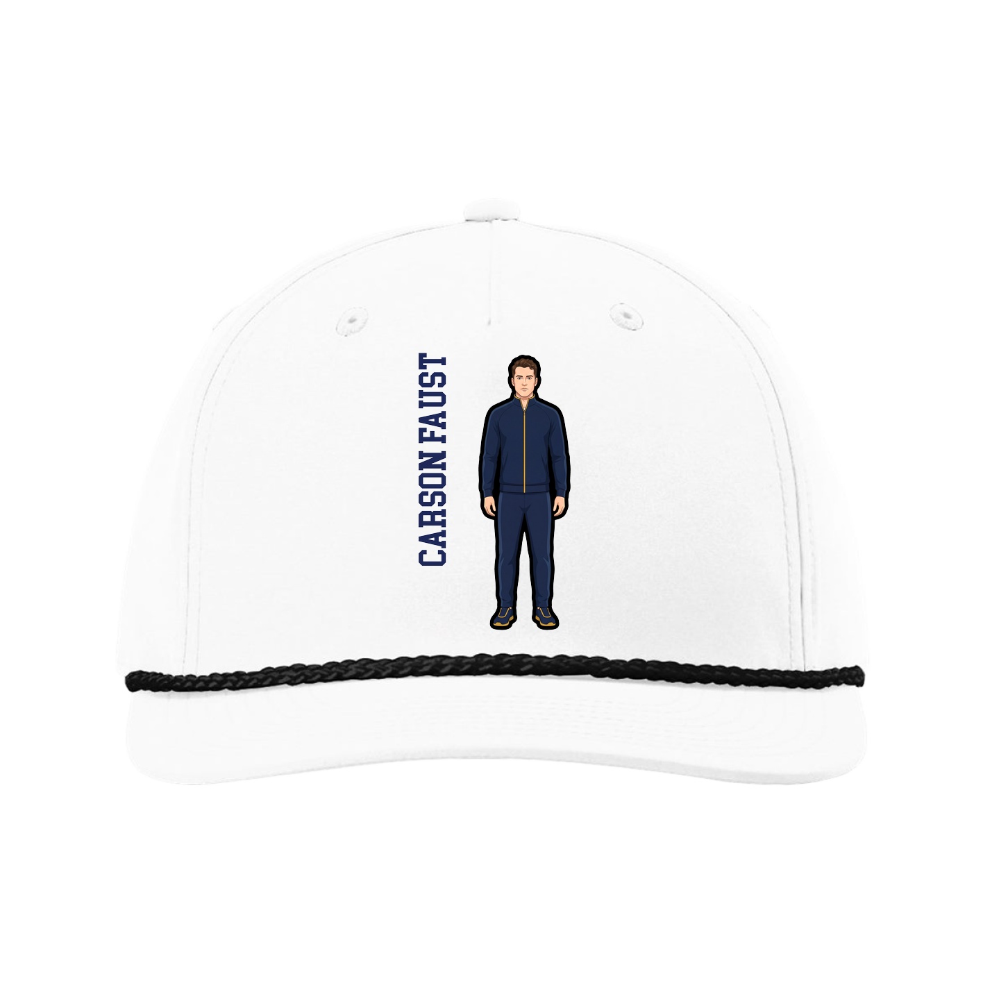 Five-Panel Classic Rope Cap — Name Vertical in White