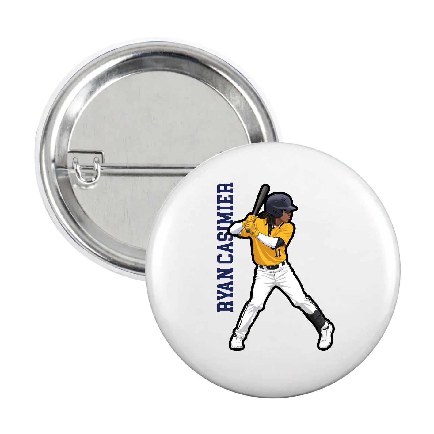 Game Day Button — Name Vertical in White