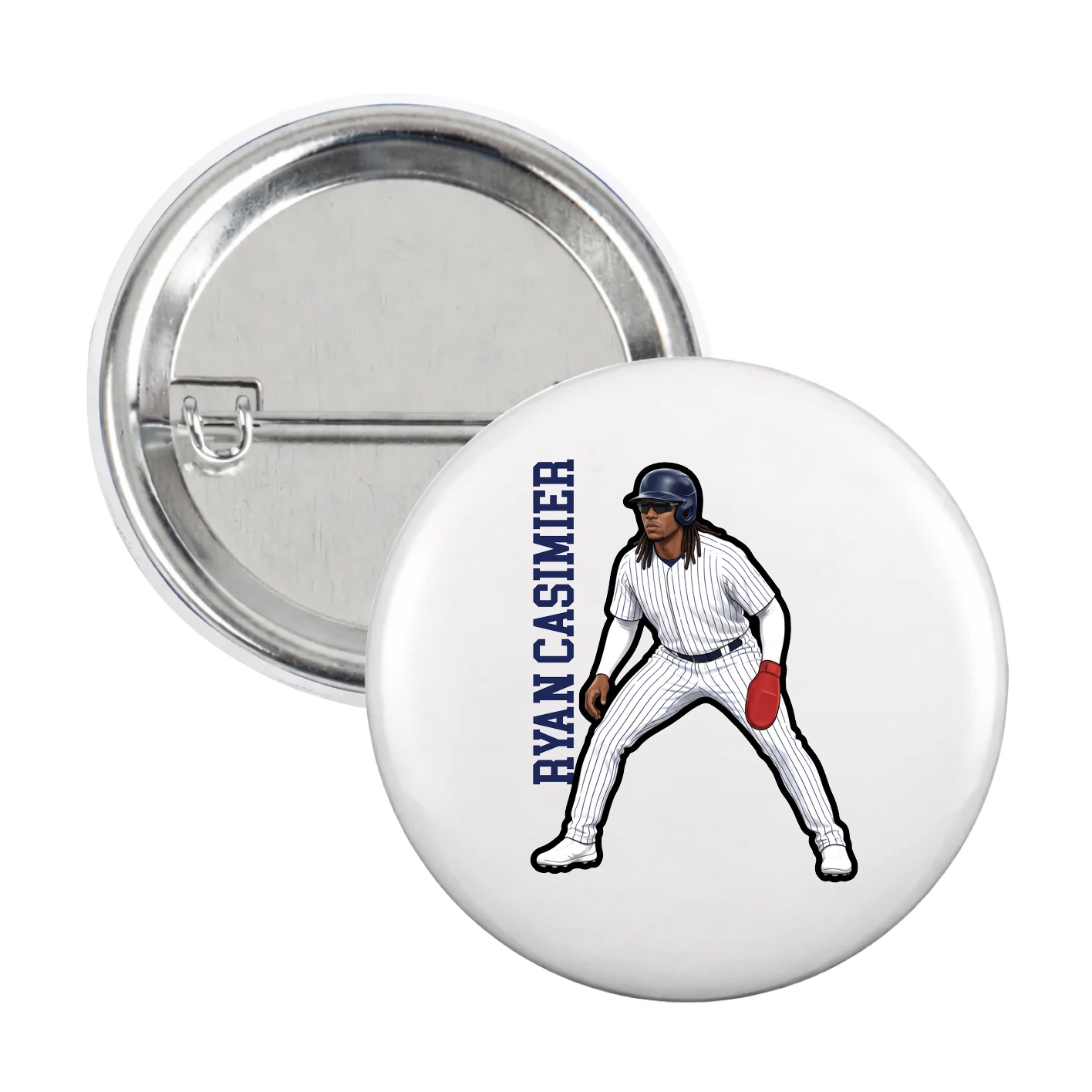 Game Day Button — Name Vertical in White