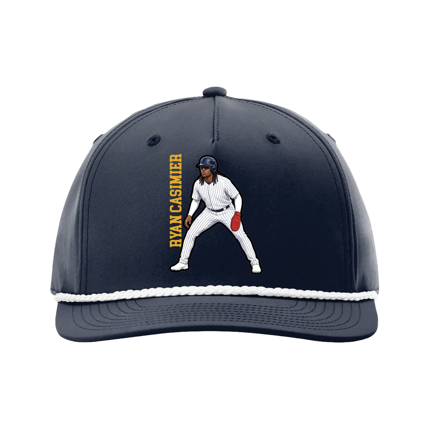 Five-Panel Classic Rope Cap — Name Vertical in Navy