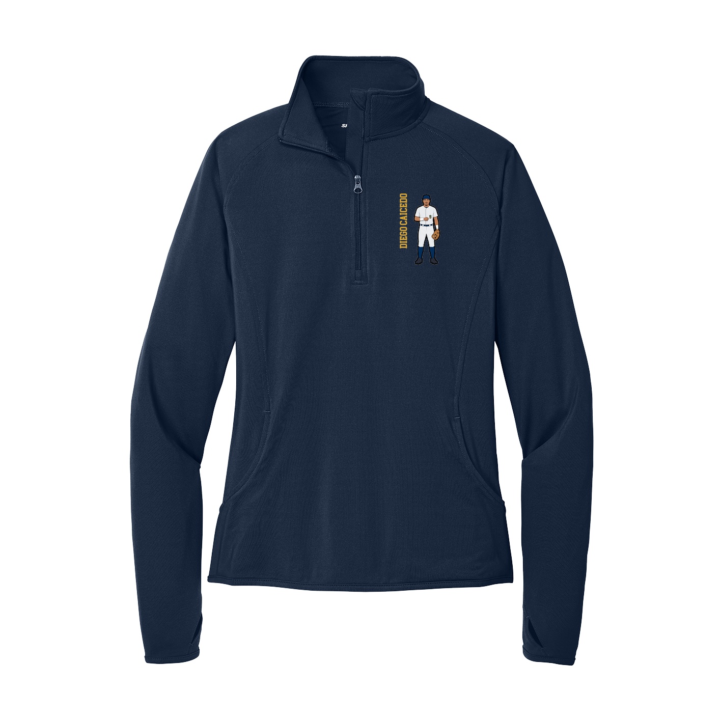 Women's Q-Zip Pullover — Name Vertical in Navy