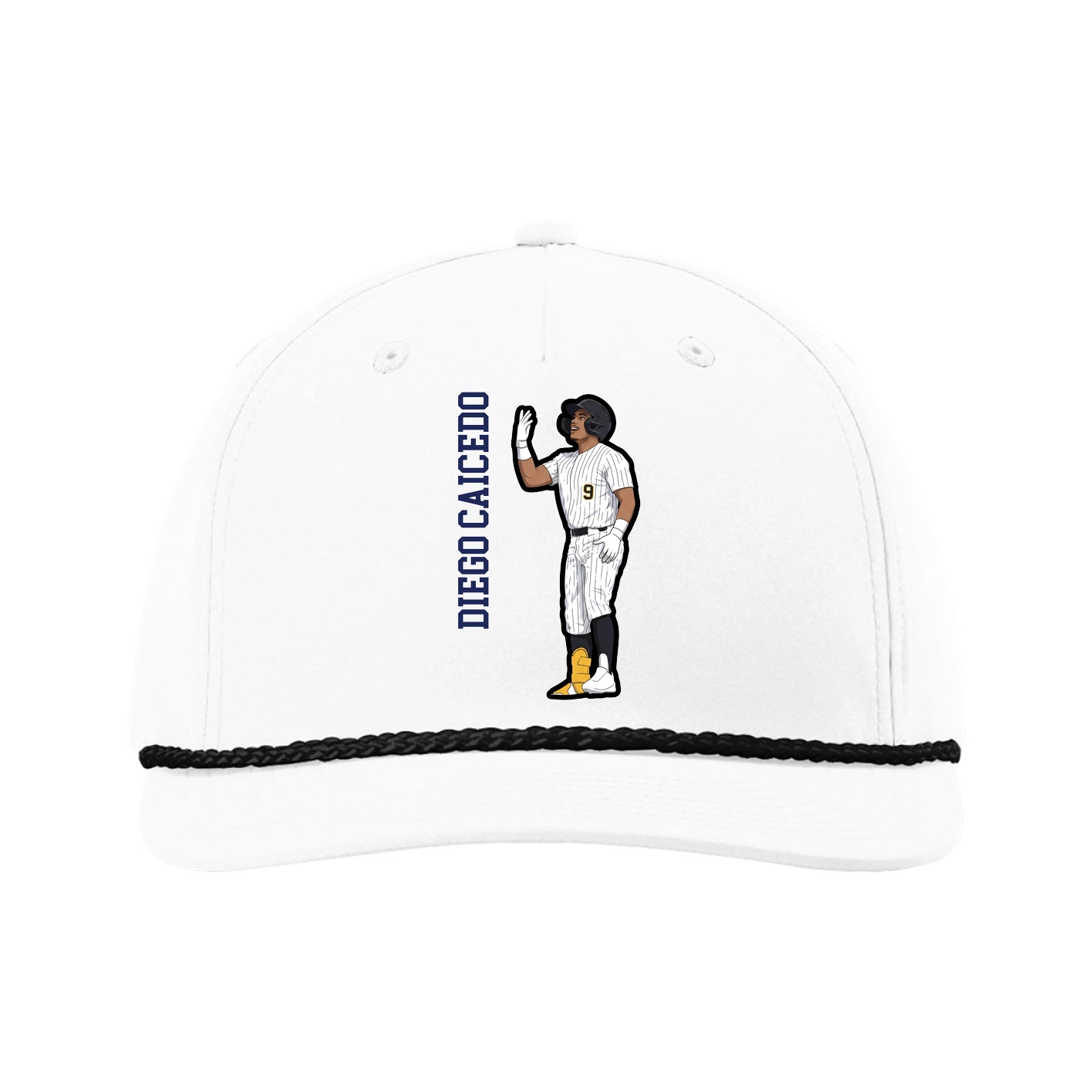 Five-Panel Classic Rope Cap — Name Vertical in White