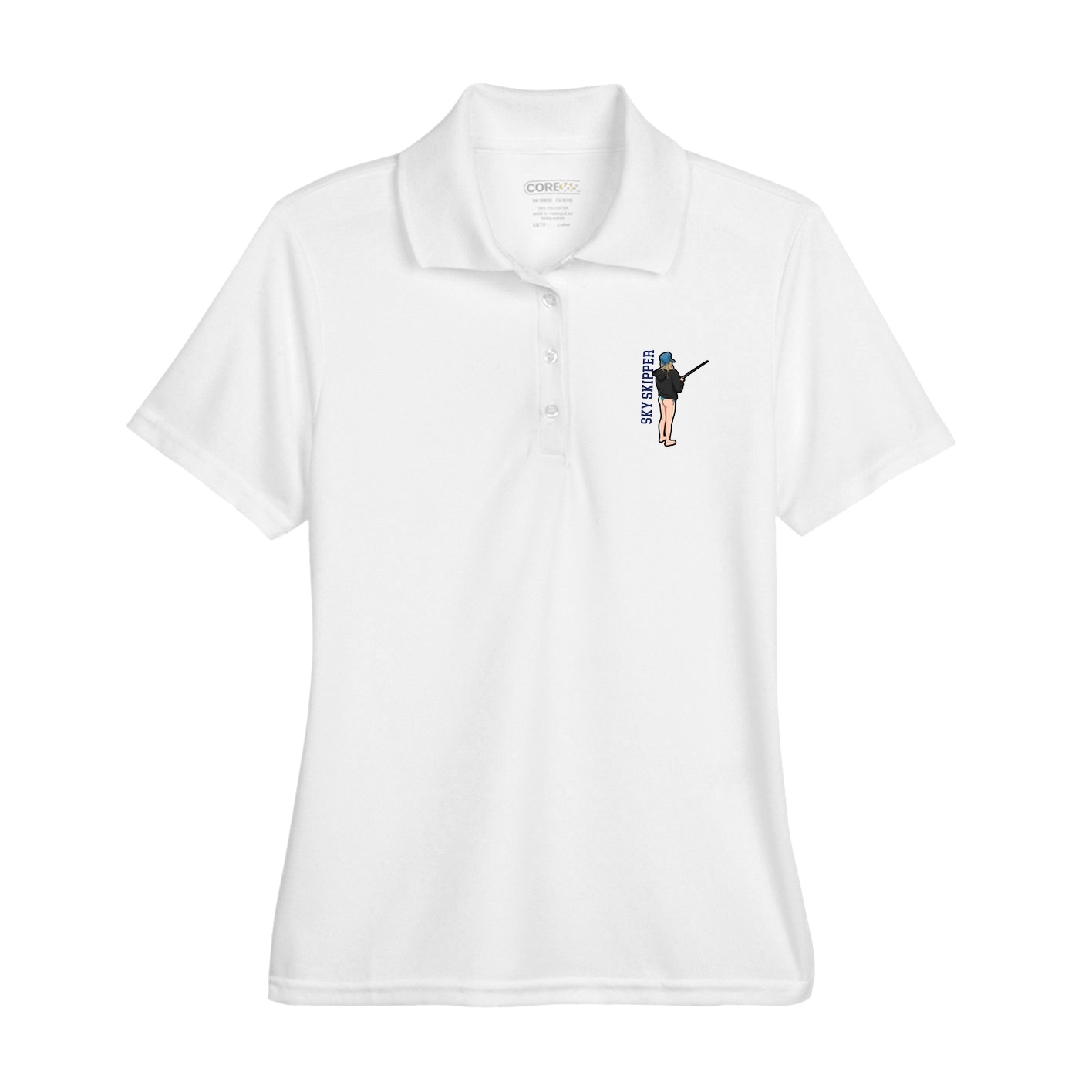 Womens Performance Polo — Name Vertical in White
