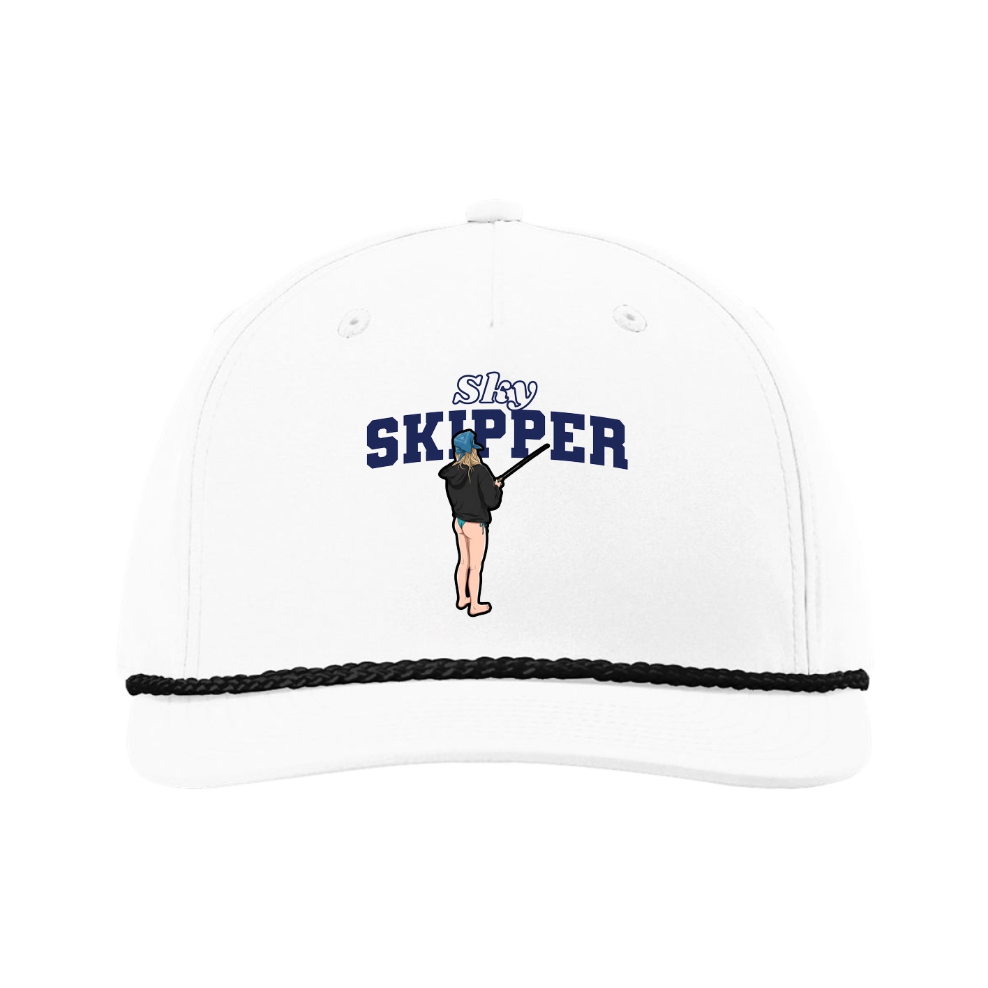 Five-Panel Classic Rope Cap — Name Arch in White